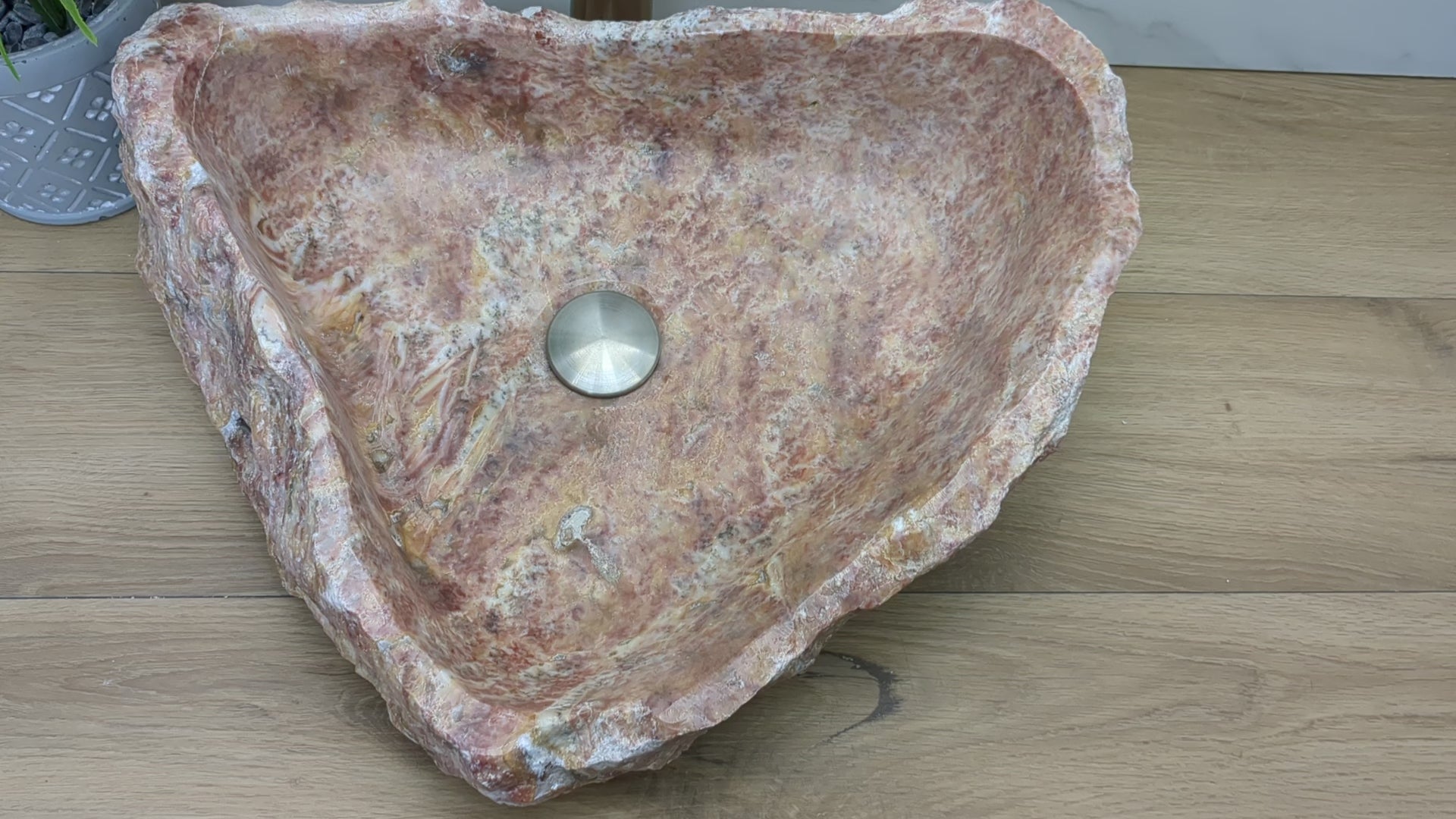 Pink and Tan Onyx Vessel Sink. Handmade in Mexico. We hand finish, package, and ship from the USA. Buy now at www.felipeandgrace.com.