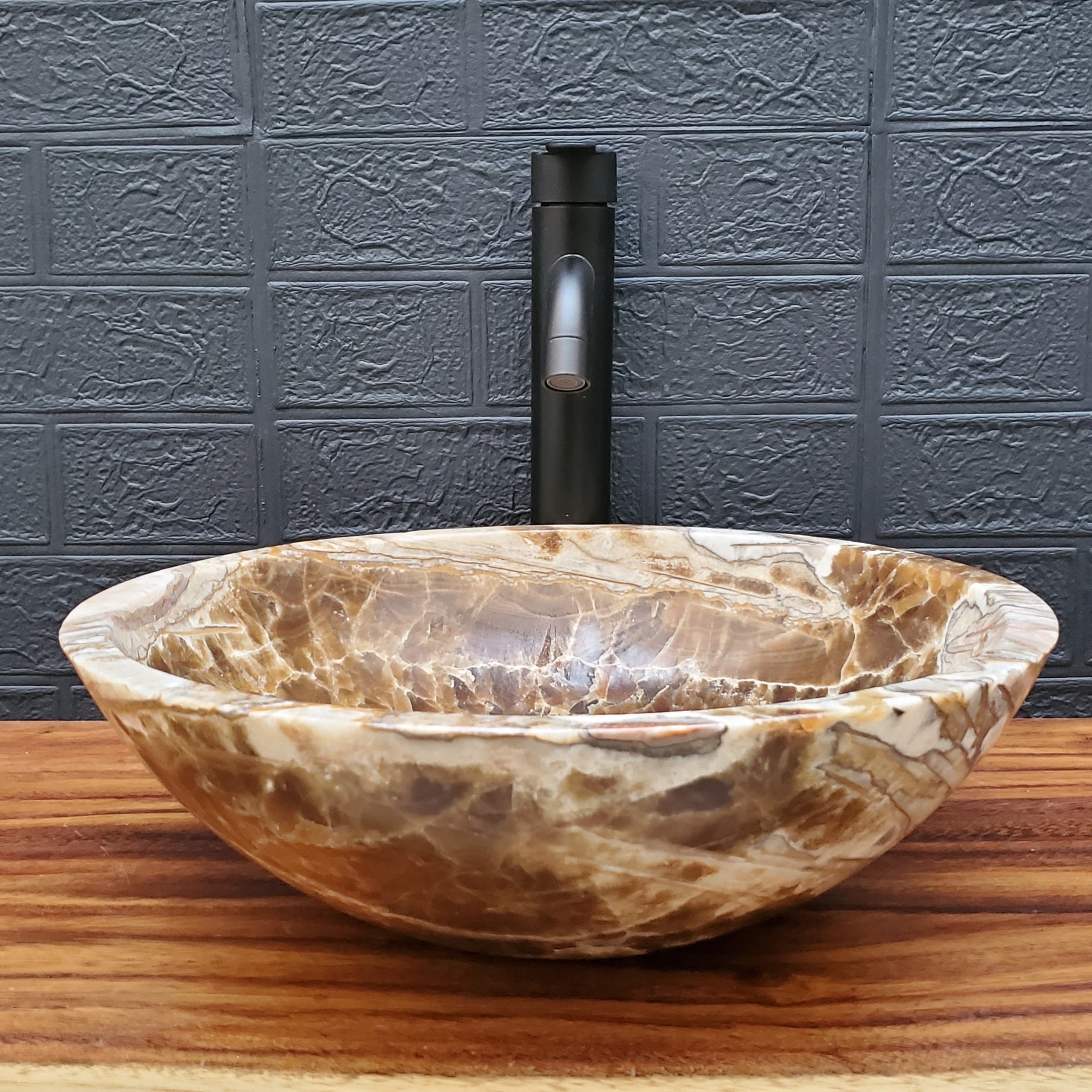 Brown and White Onyx Vessel Sink - Round Onyx Sinks Featured Onyx Sinks Sinks