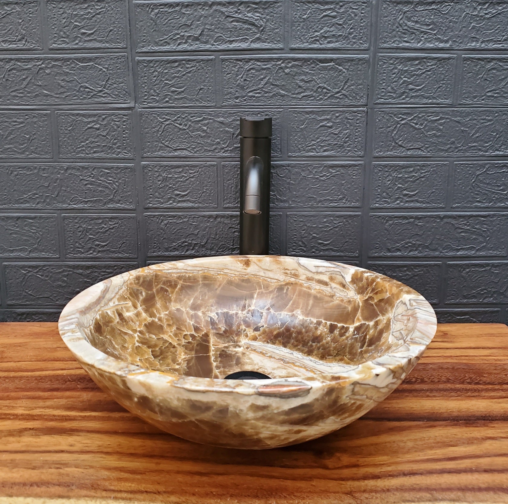 Brown and White Onyx Vessel Sink - Round Onyx Sinks Featured Onyx Sinks Sinks