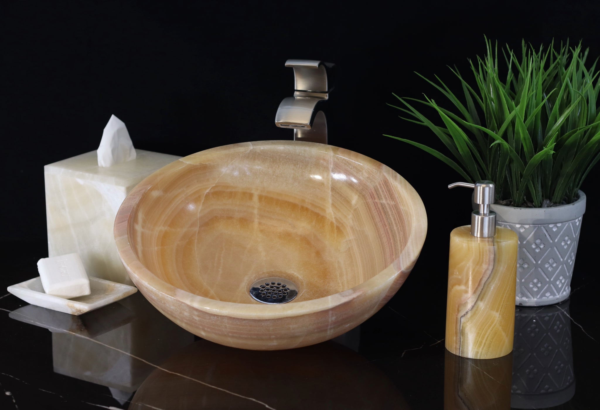 Onyx Stone Vessel Bathroom Sink - Round Onyx Sinks Onyx Sinks Sinks