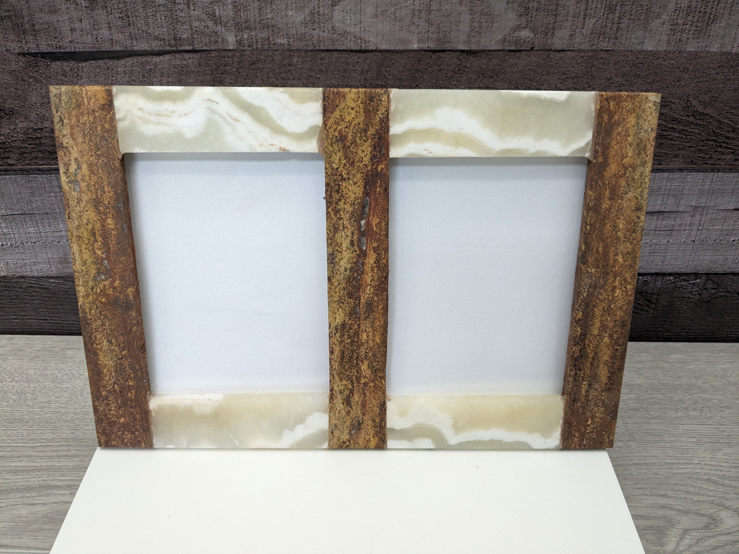 Beige and Brown Onyx and Travertine Photo Frame, Stone Artwork Holder, Picture Display Picture Frames Accessories Decor Frames Home