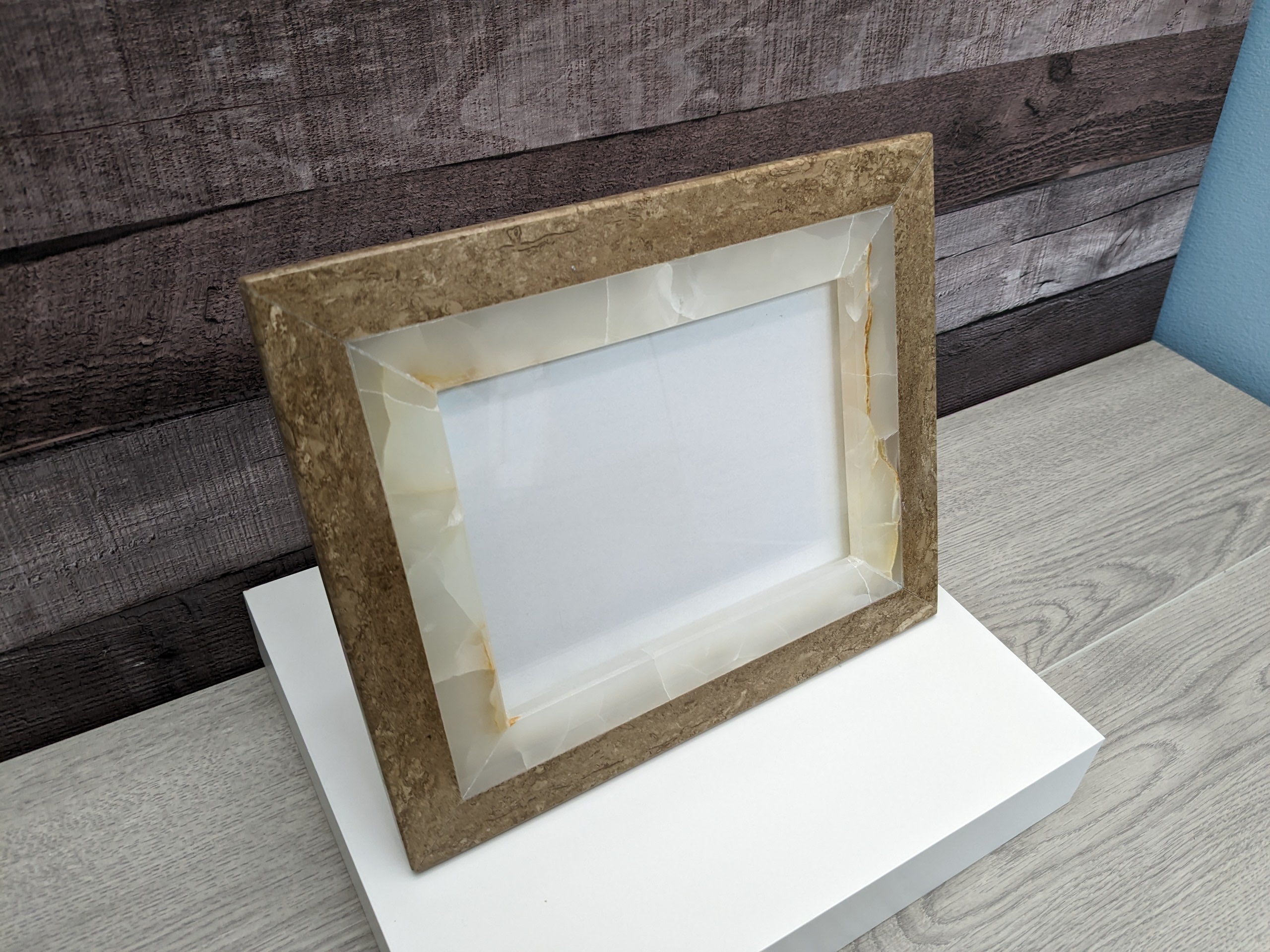 FR_07 Rectangle Beige and Brown Photo Frame, Stone Artwork Holder