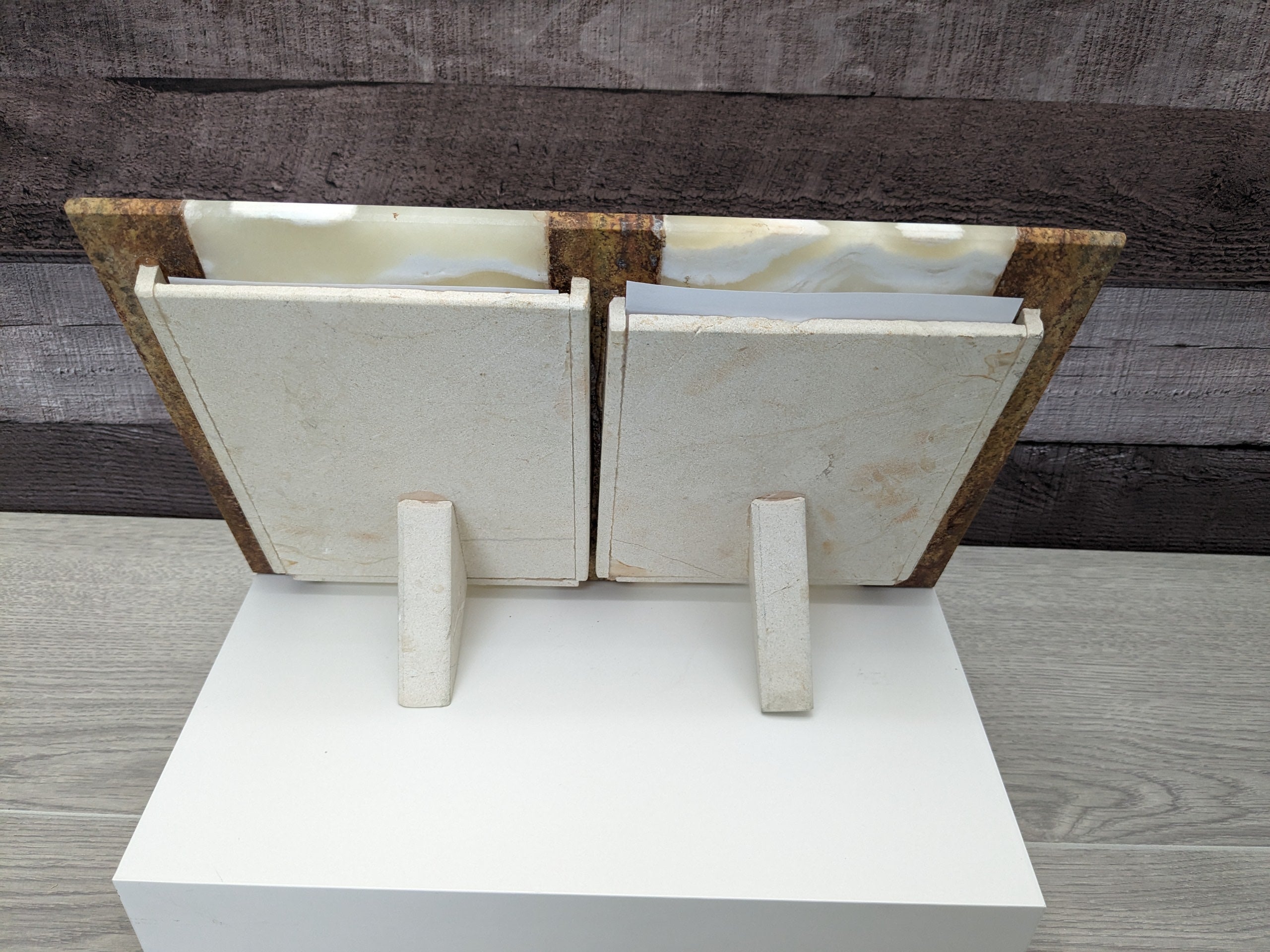 Beige and Brown Onyx and Travertine Photo Frame, Stone Artwork Holder, Picture Display Picture Frames Accessories Decor Frames Home