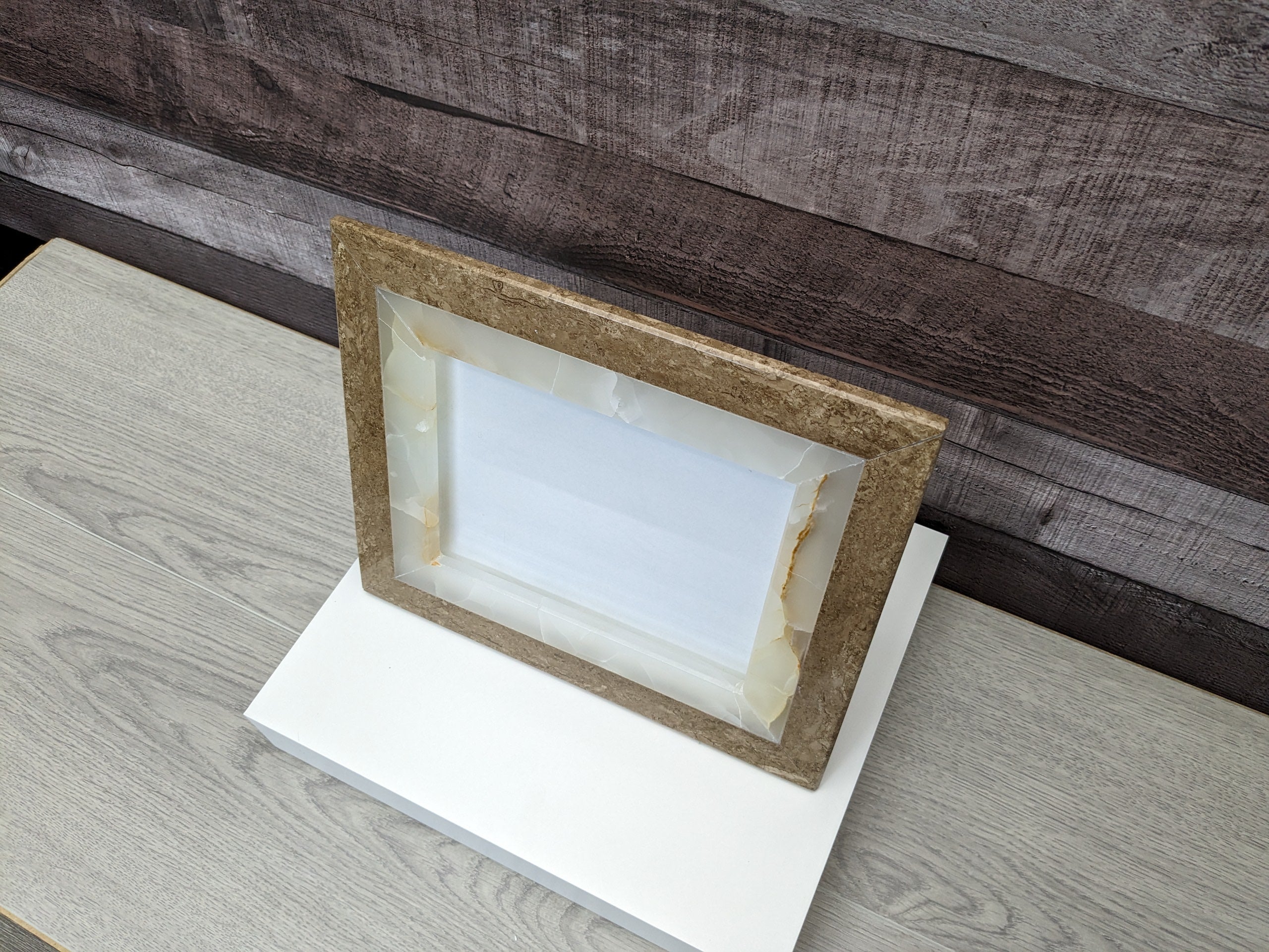 FR_07 Rectangle Beige and Brown Photo Frame, Stone Artwork Holder