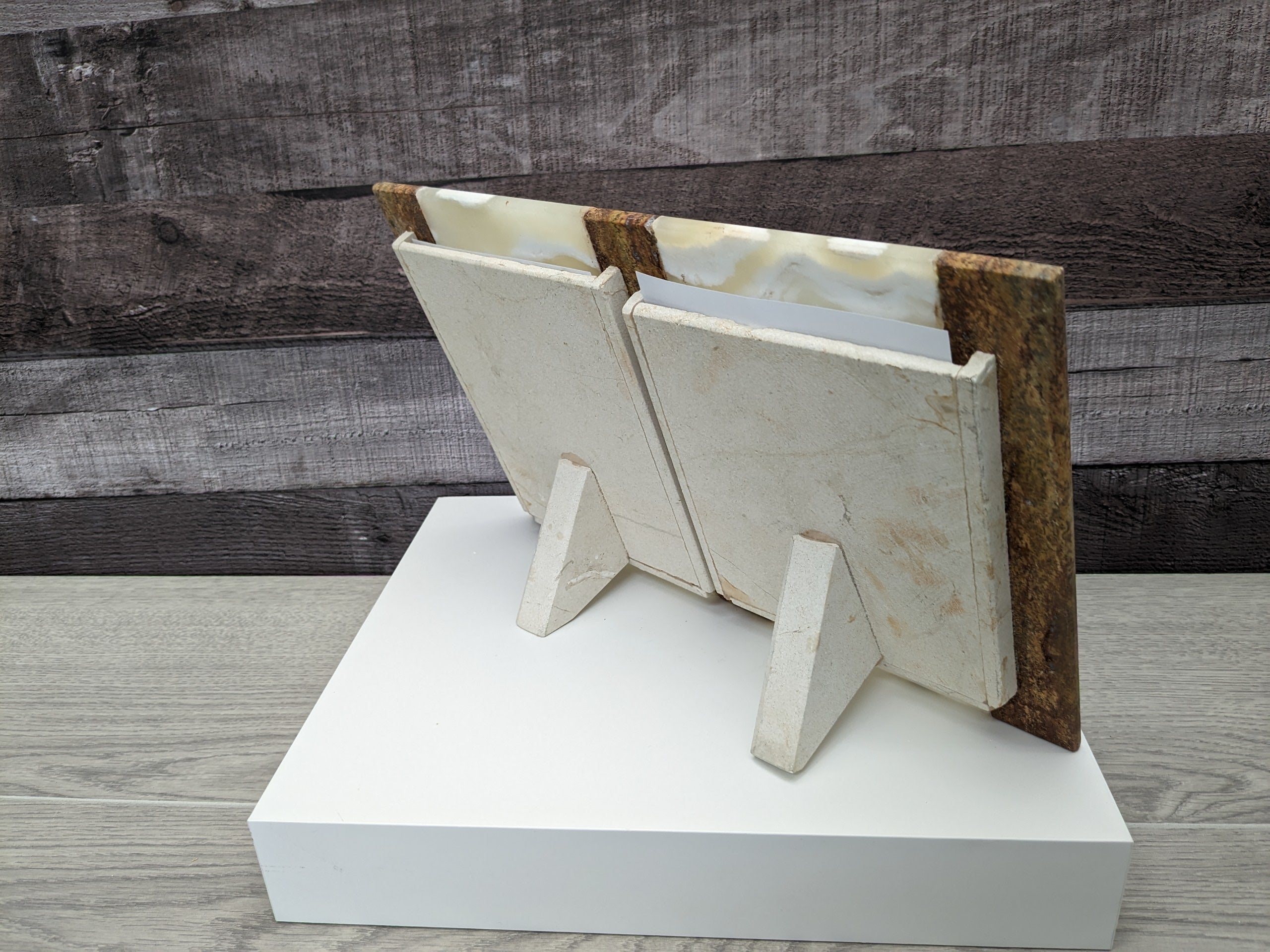 Beige and Brown Onyx and Travertine Photo Frame, Stone Artwork Holder, Picture Display Picture Frames Accessories Decor Frames Home