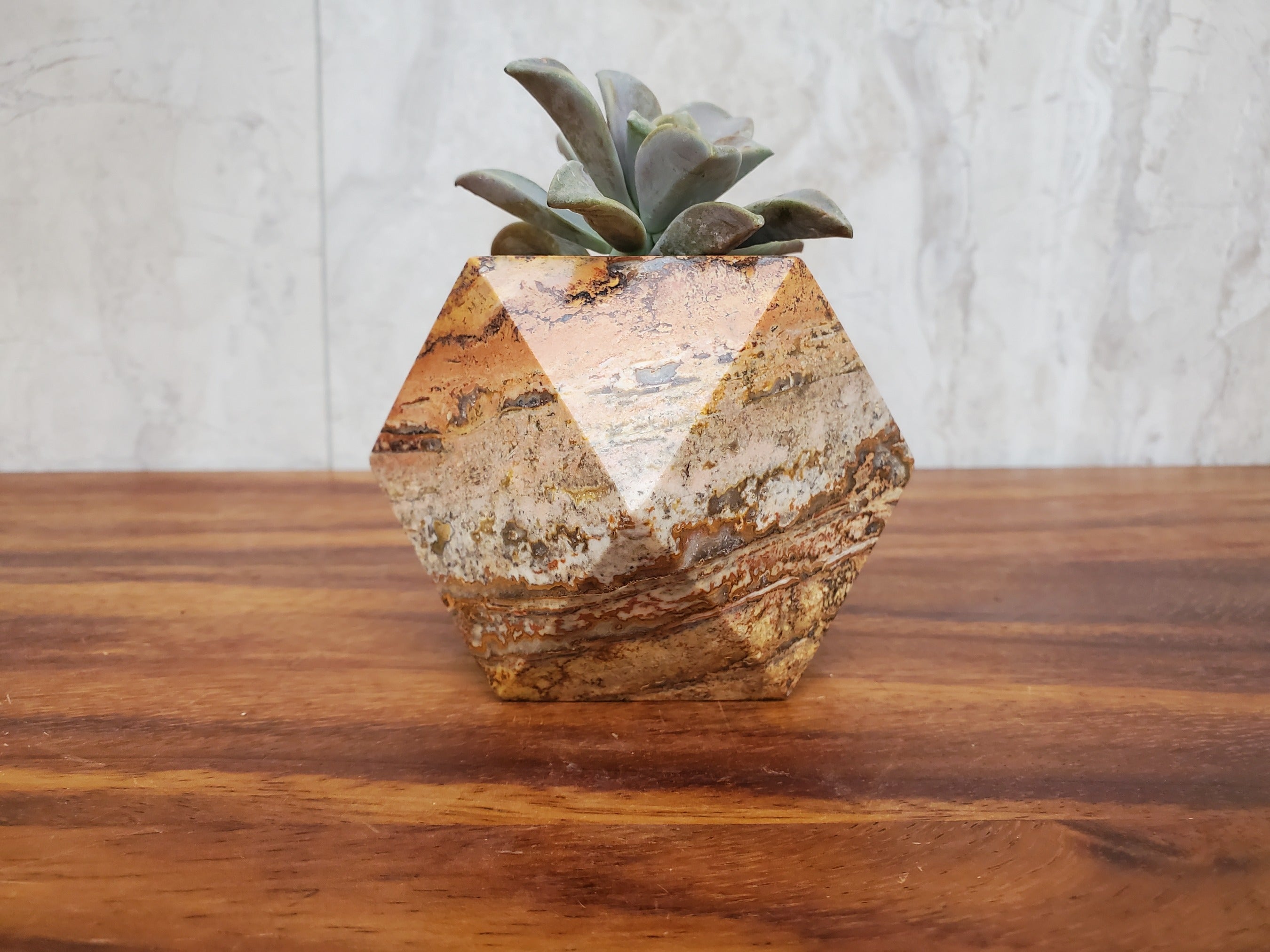 Red Orange Travertine Succulent Planter, Miniature Plant Holder, Small Pot Miniature Planters Accessories Decor Garden