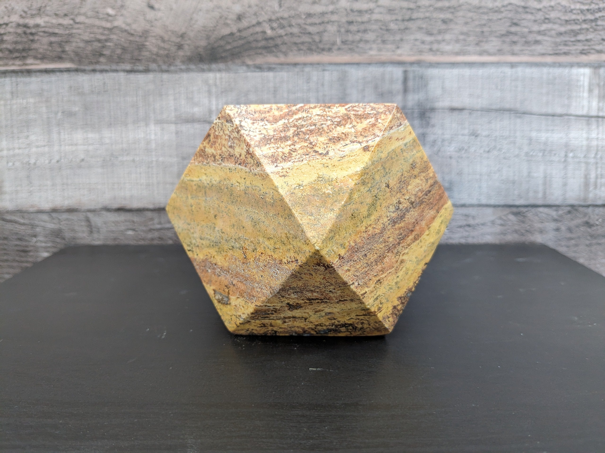 Red Orange Travertine Stone Geometric Mini Planter for Succulents and Terrariums. Handmade in Mexico. We ship and package from the USA. Buy now at www.felipeandgrace.com.