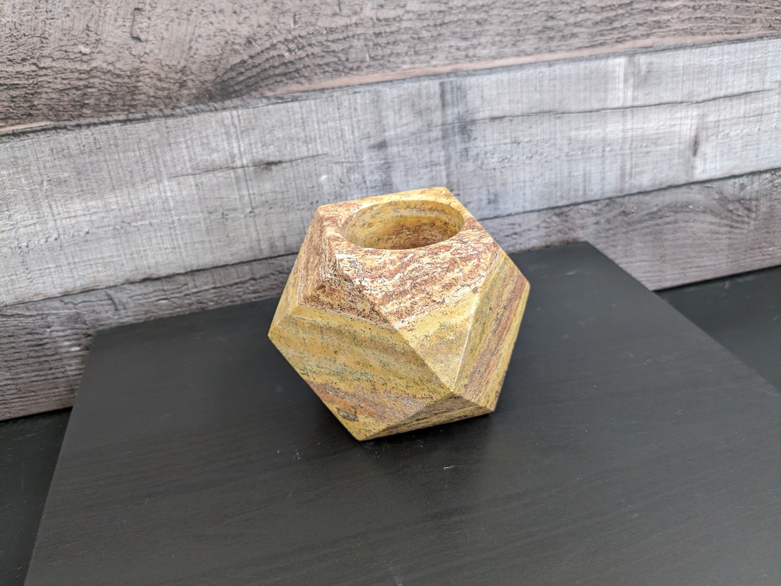 Red Orange Travertine Stone Geometric Mini Planter for Succulents and Terrariums. Handmade in Mexico. We ship and package from the USA. Buy now at www.felipeandgrace.com.