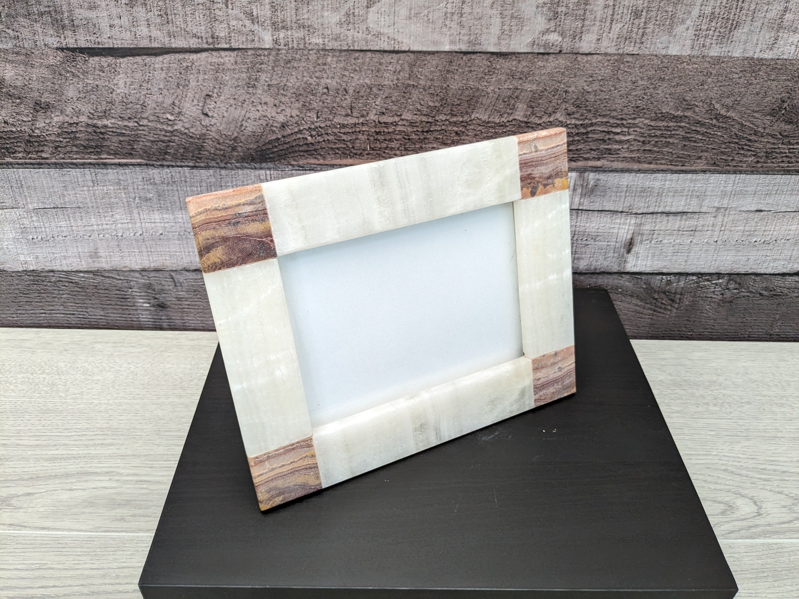 Rectangle Beige and Brown Photo Frame, Stone Artwork Holder, Picture Display Picture Frames Accessories Decor Frames Home
