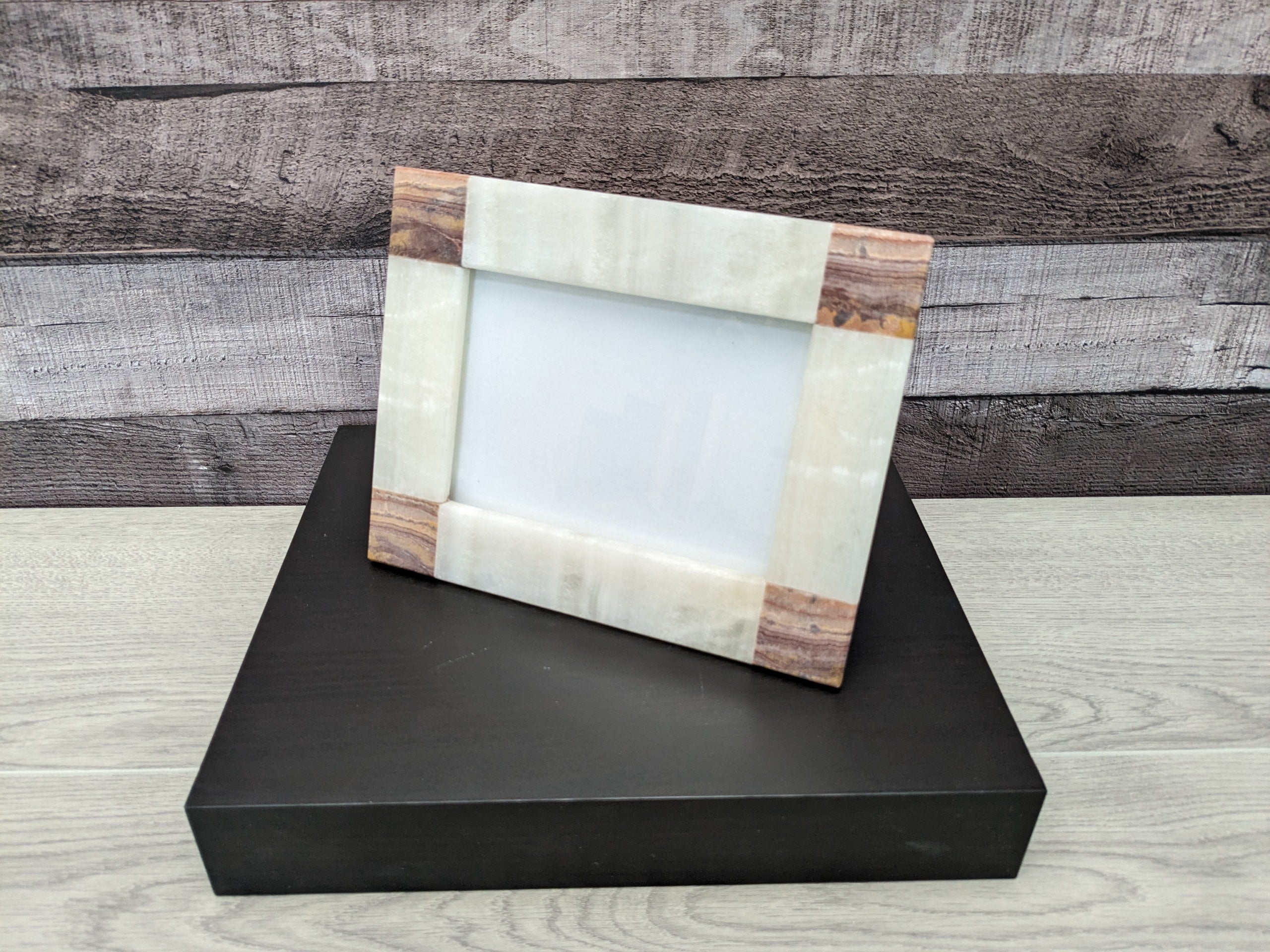 Rectangle Beige and Brown Photo Frame, Stone Artwork Holder, Picture Display Picture Frames Accessories Decor Frames Home