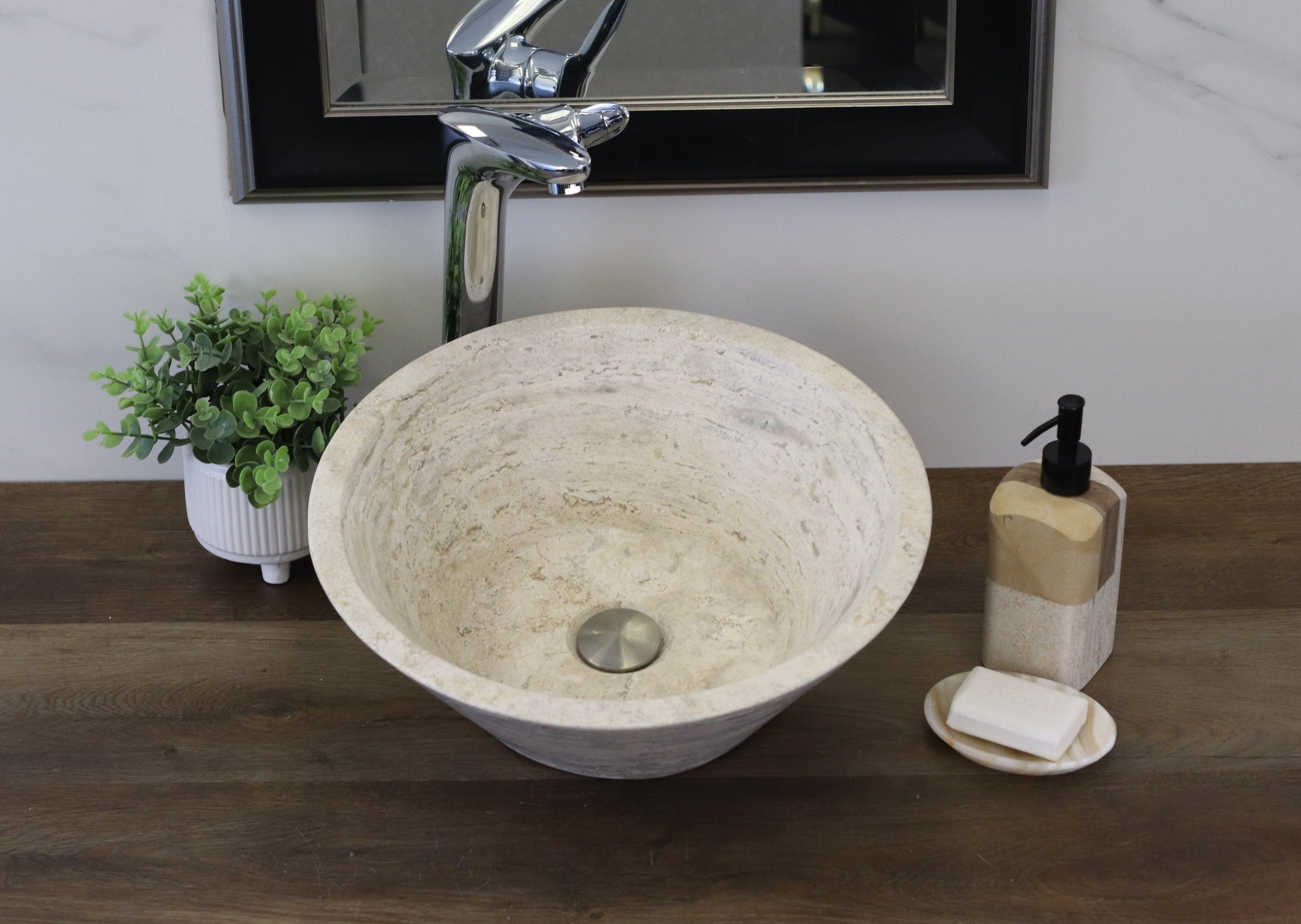 Travertine Stone Vessel Bathroom Sink - Round Travertine Sinks Sinks Travertine Sinks