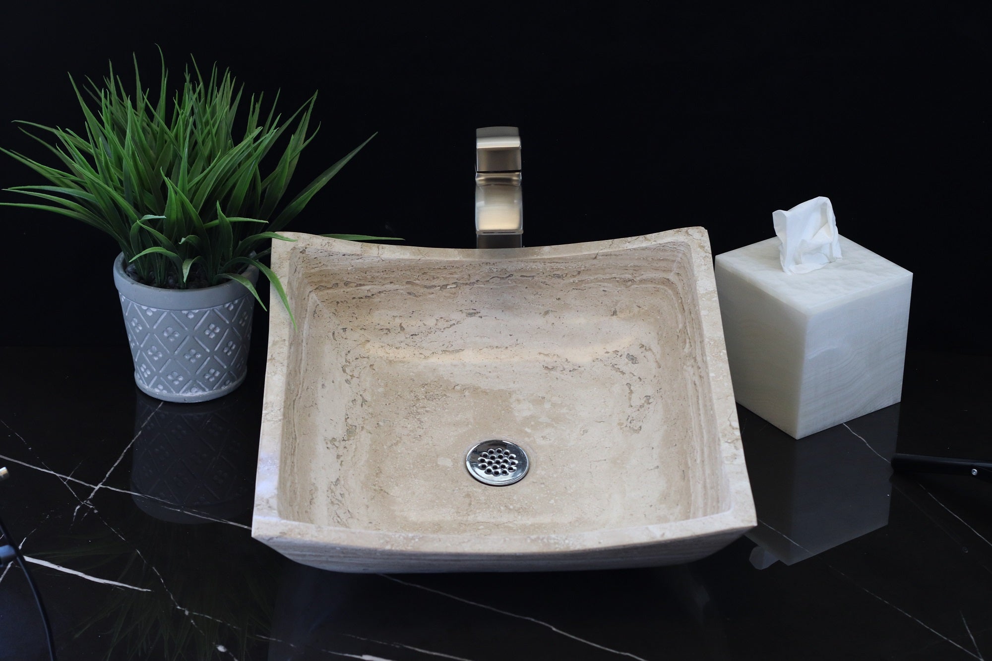 Travertine Stone Bathroom Sink - Square Travertine Sinks Sinks Travertine Sinks
