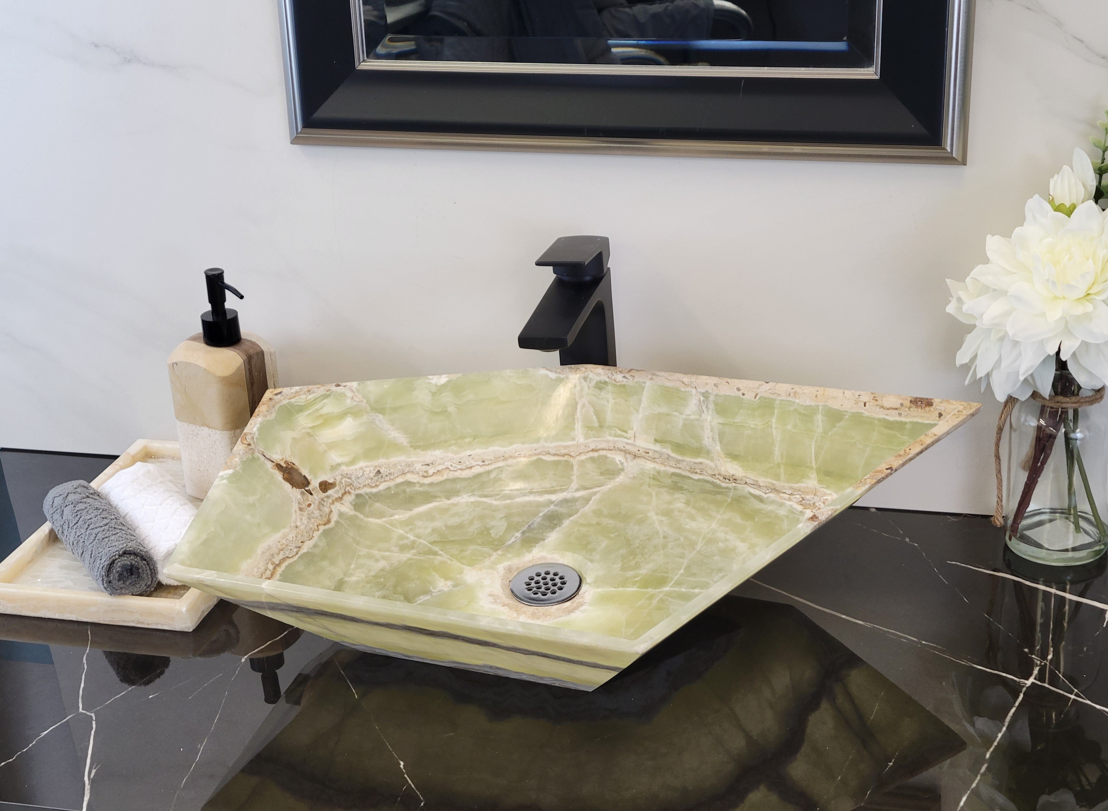 Green Onyx Vessel Bathroom Sink - Pentagon Onyx Sinks Onyx Sinks Sinks