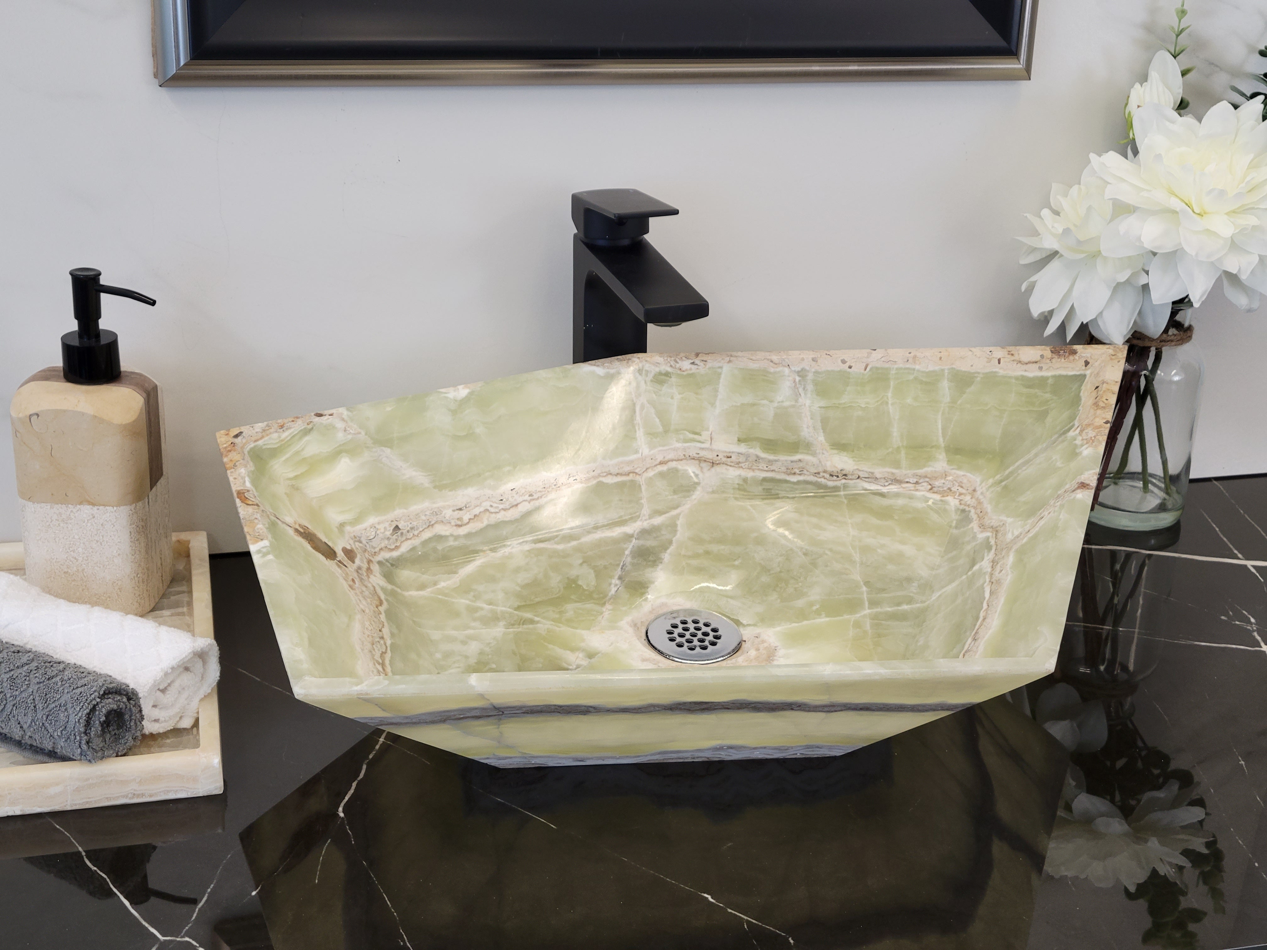 Green Onyx Vessel Bathroom Sink - Pentagon Onyx Sinks Onyx Sinks Sinks