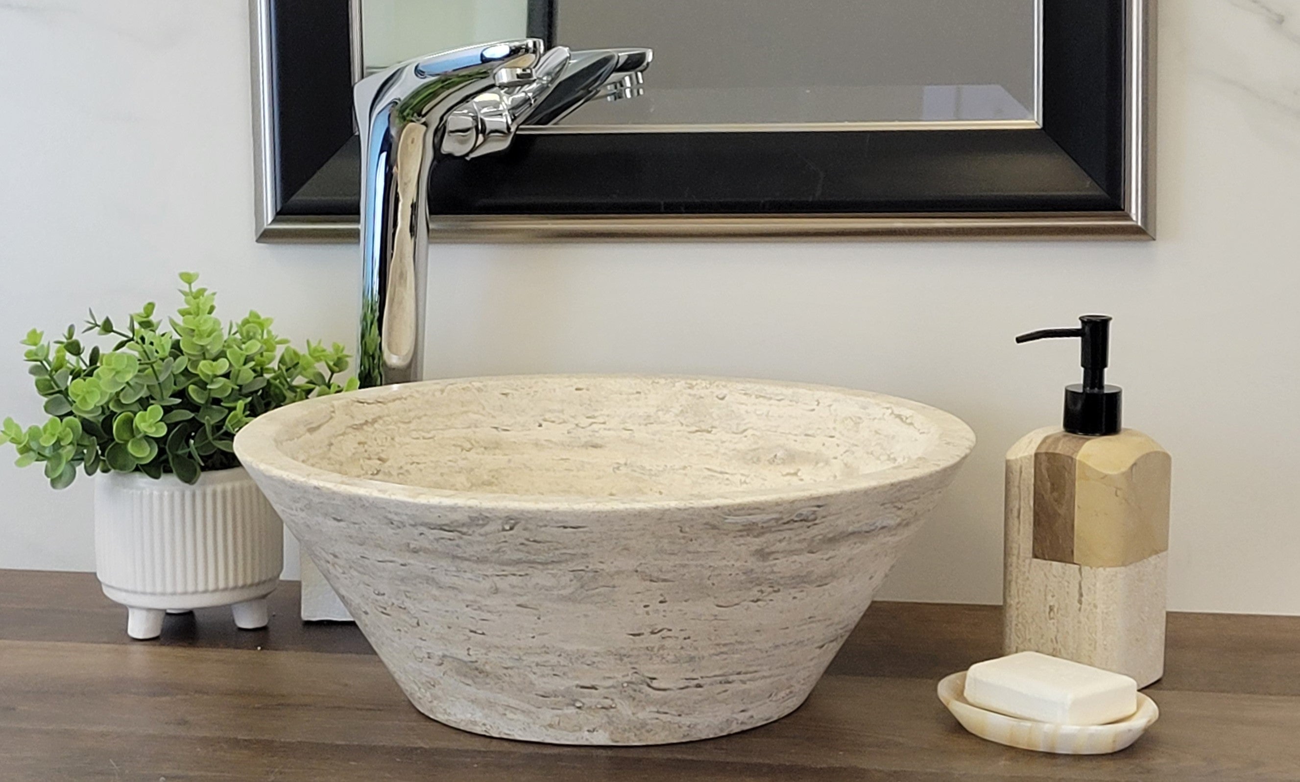 Travertine Stone Vessel Bathroom Sink - Round Travertine Sinks Sinks Travertine Sinks