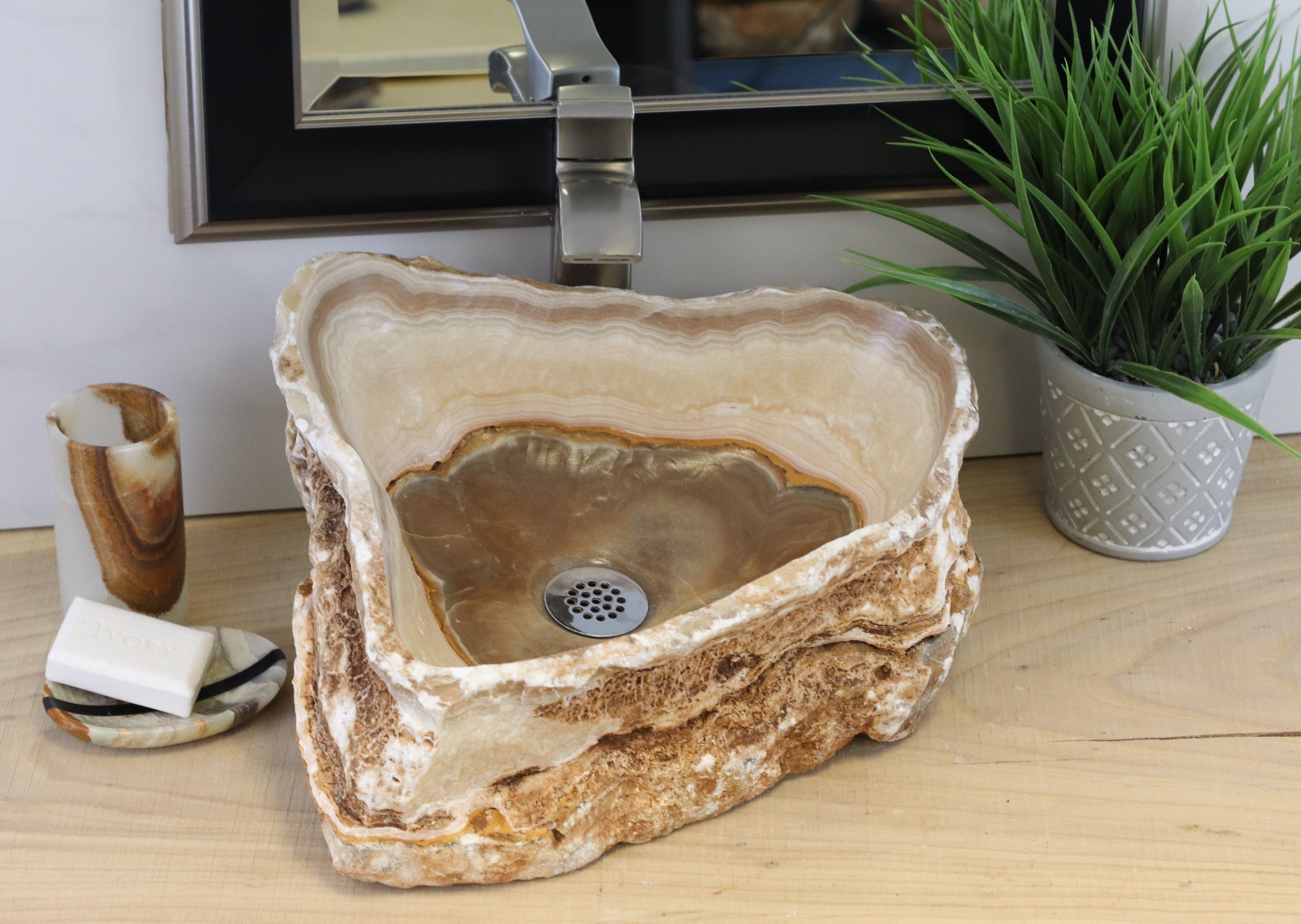 Tan and Beige Onyx Vessel Sink Onyx Sinks Onyx Sinks Sinks