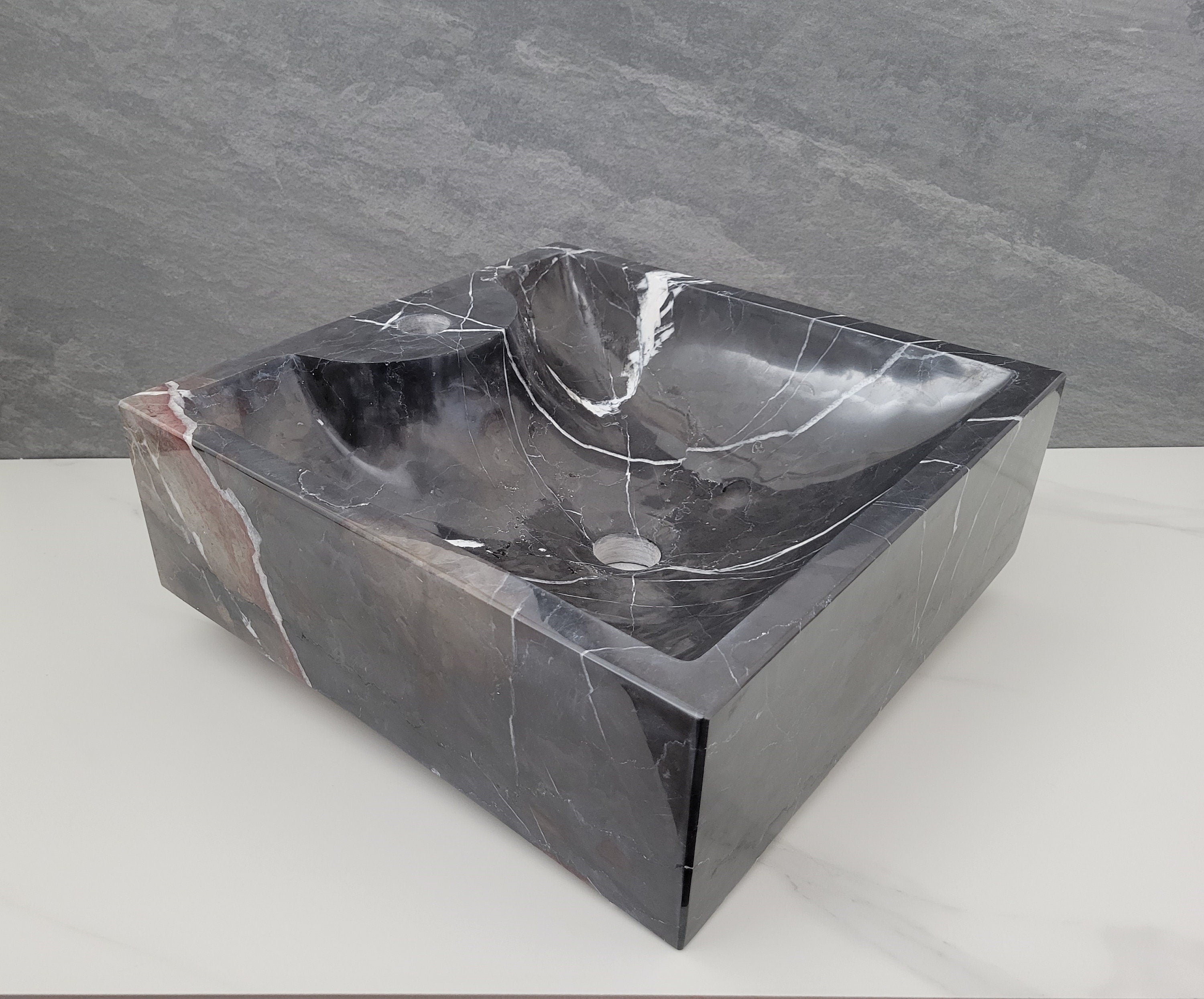 Black Marble Vessel Sink - Square Marble Sinks Marble Sinks Sinks