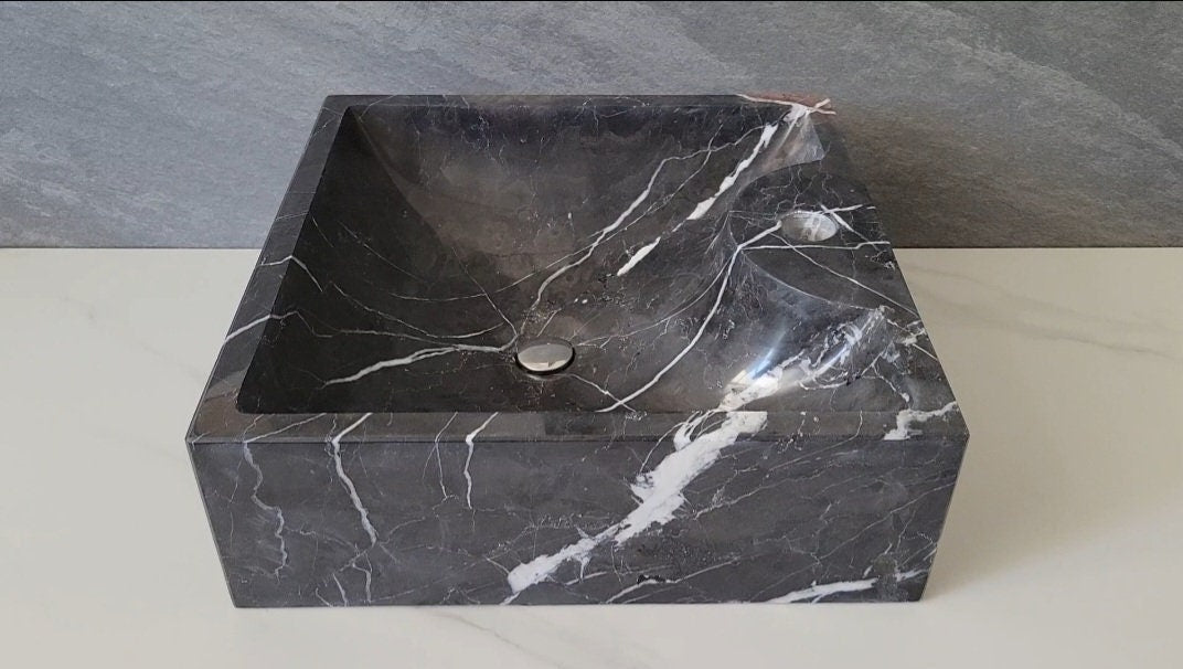 Black Marble Vessel Sink - Square Marble Sinks Marble Sinks Sinks