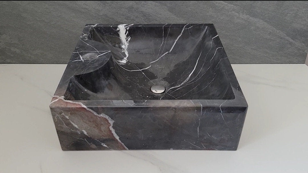 Black Marble Vessel Sink - Square Marble Sinks Marble Sinks Sinks
