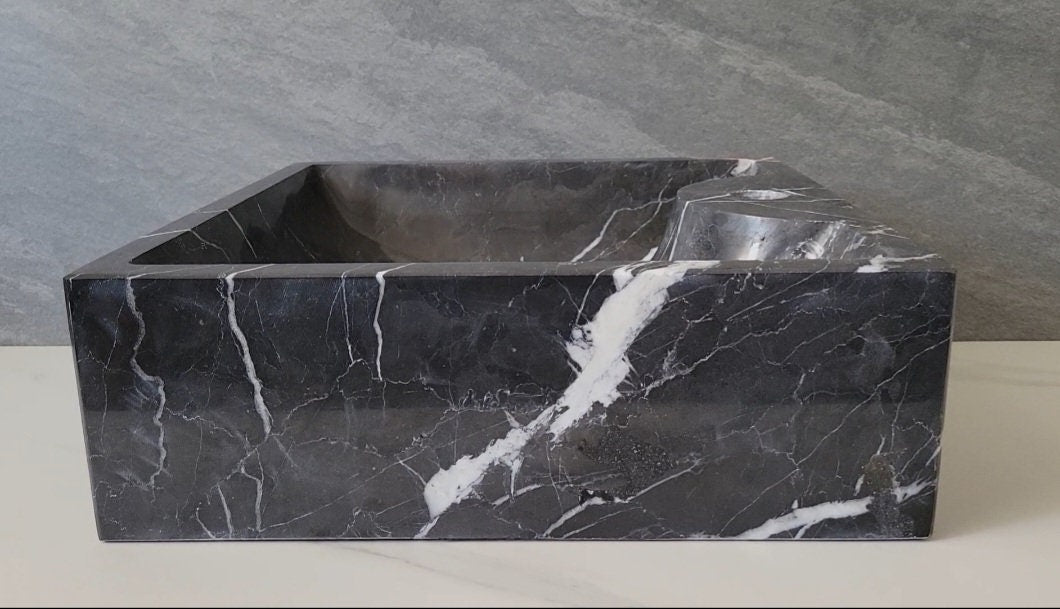 Black Marble Vessel Sink - Square Marble Sinks Marble Sinks Sinks
