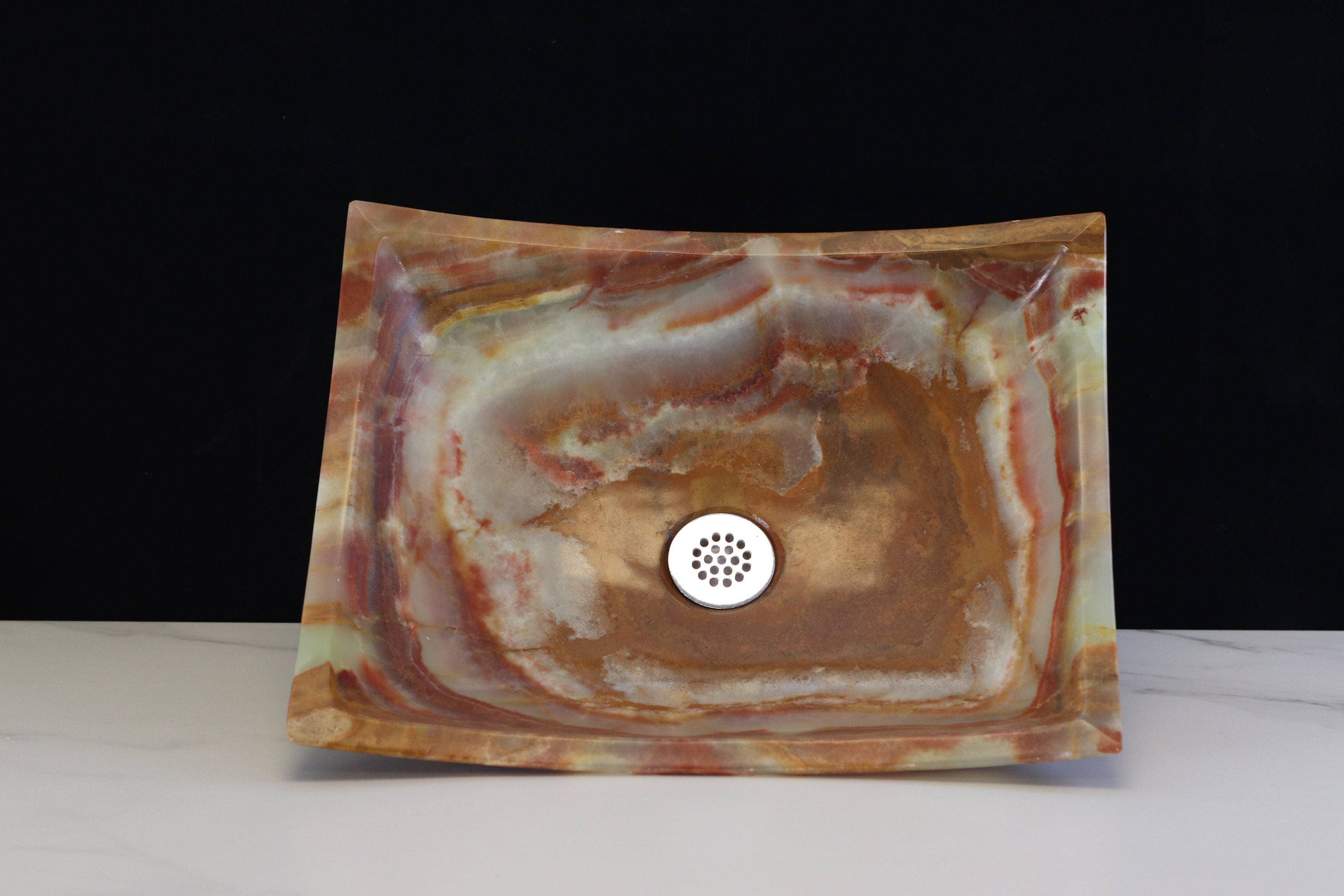 Green Onyx Vessel Bathroom Sink - Rectangle Onyx Sinks Onyx Sinks Sinks