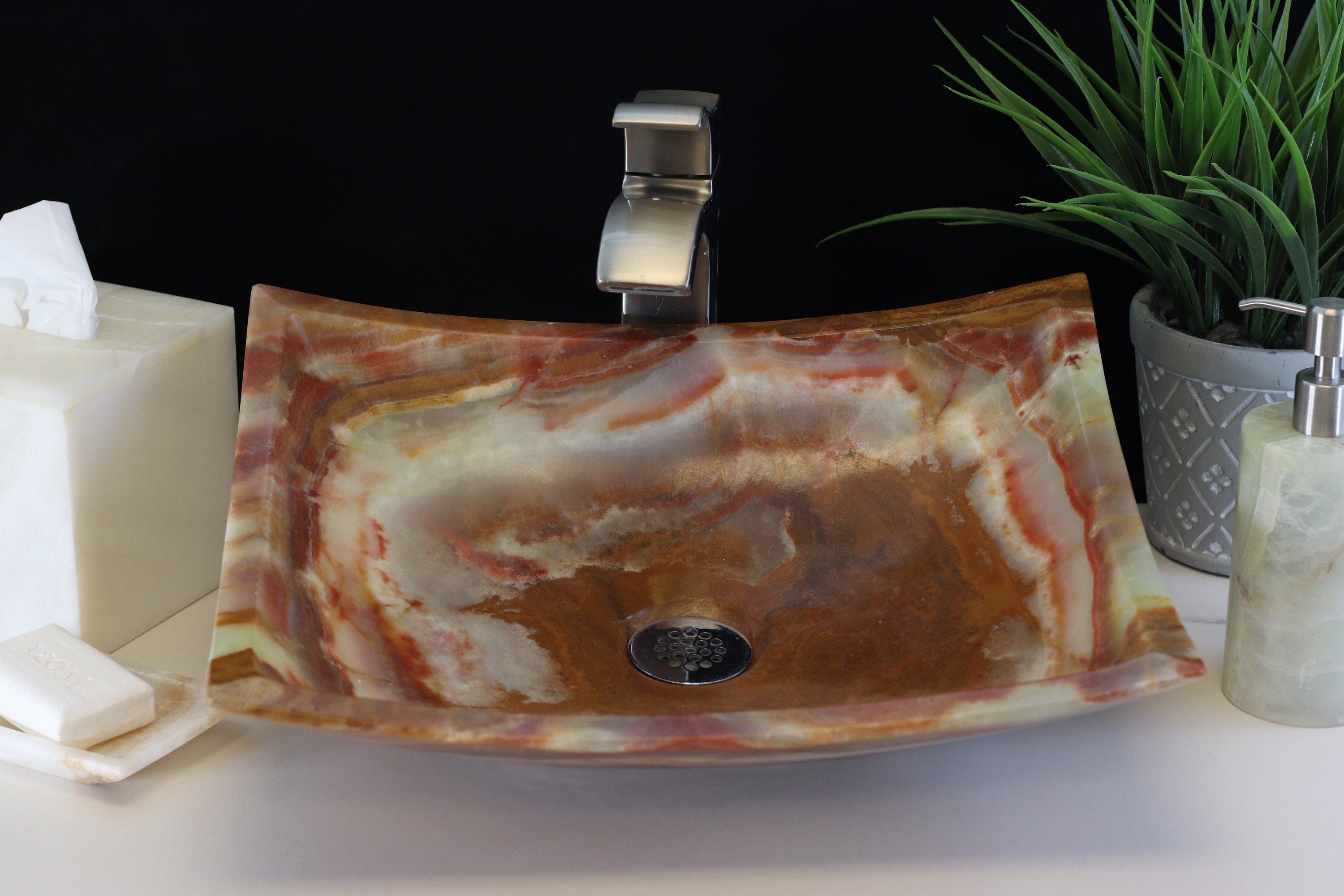 Green Onyx Vessel Bathroom Sink - Rectangle Onyx Sinks Onyx Sinks Sinks