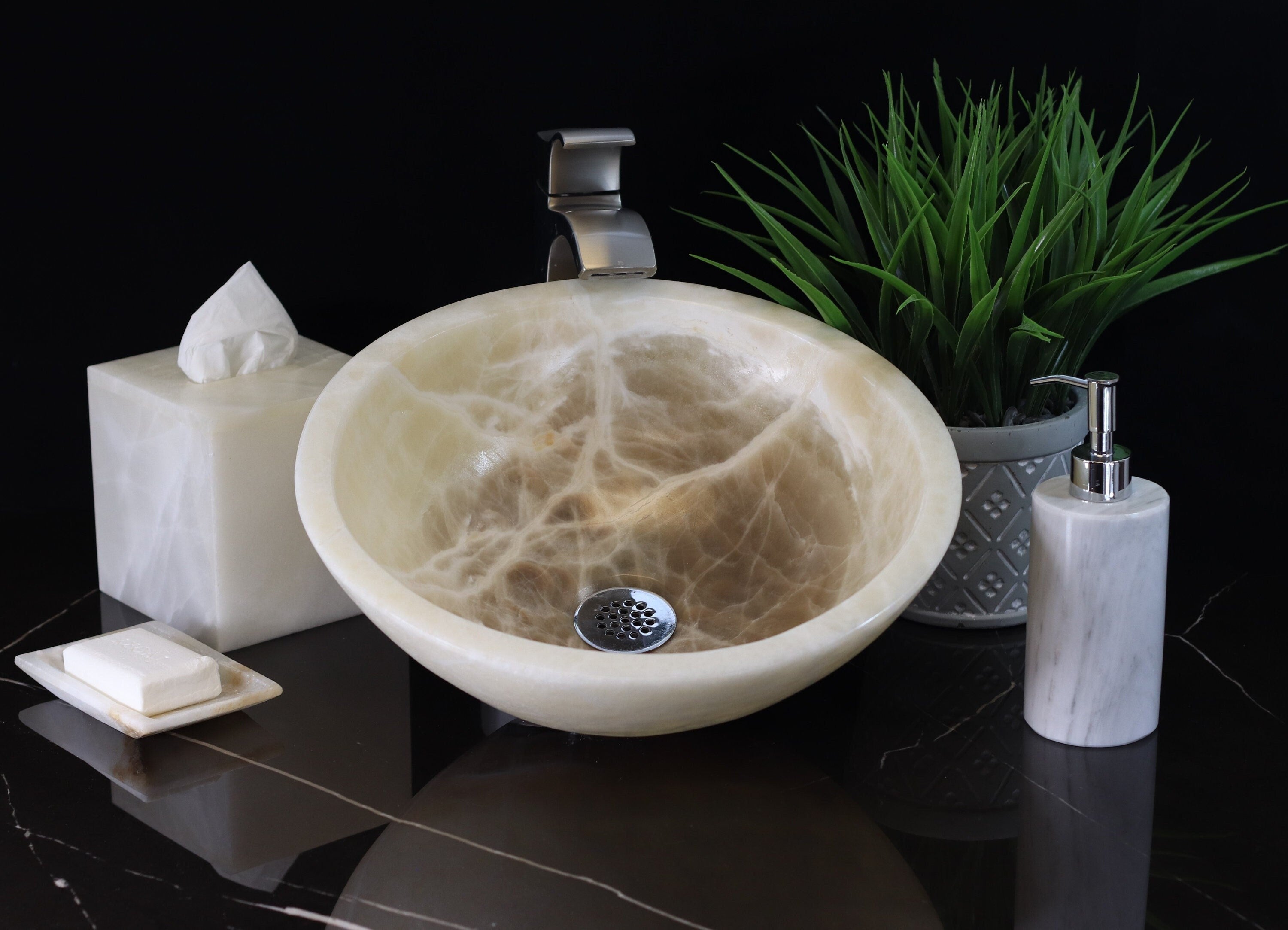 Onyx Stone Vessel Bathroom Sink - Round Onyx sinks Onyx Sinks Sinks