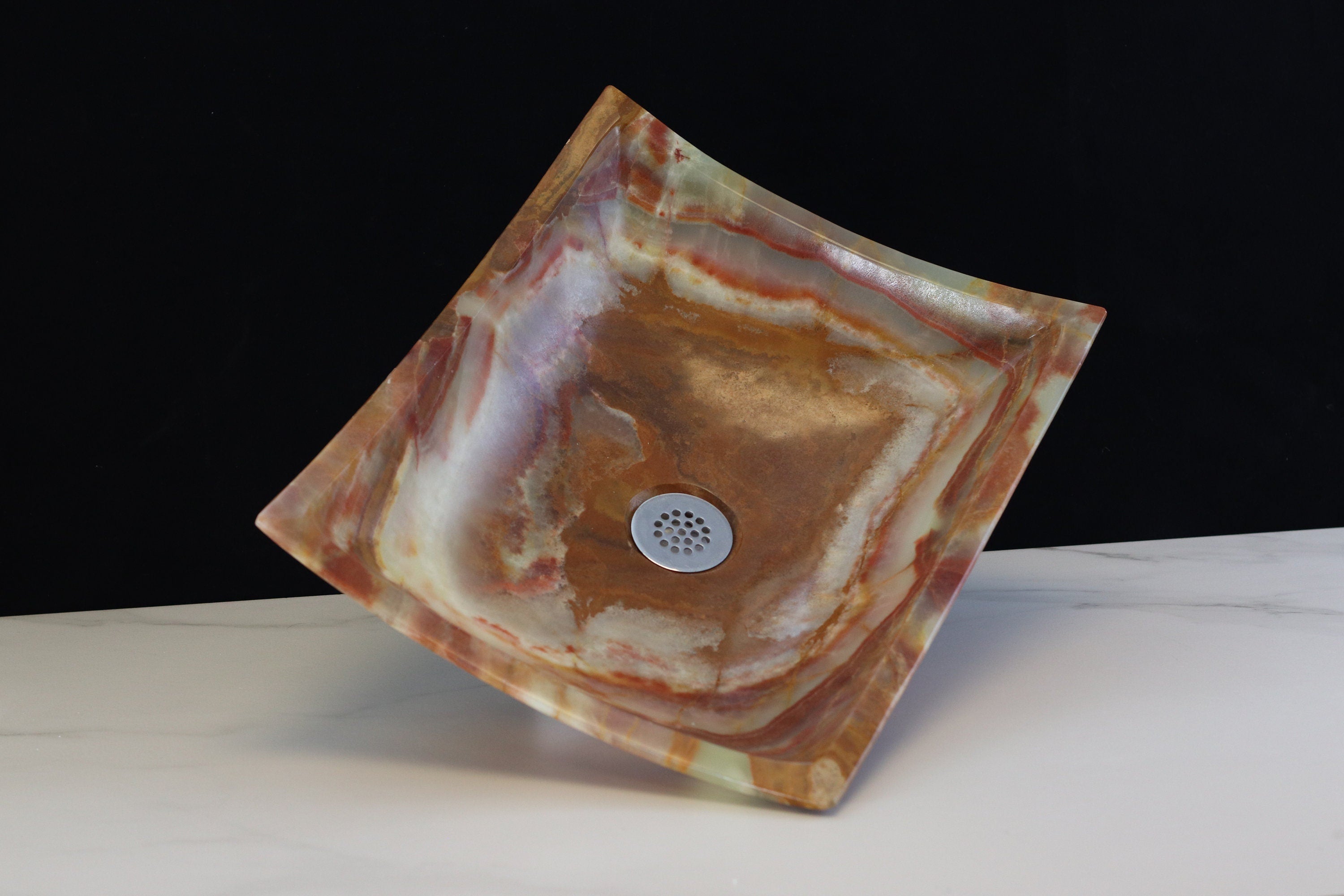 Green Onyx Vessel Bathroom Sink - Rectangle Onyx Sinks Onyx Sinks Sinks