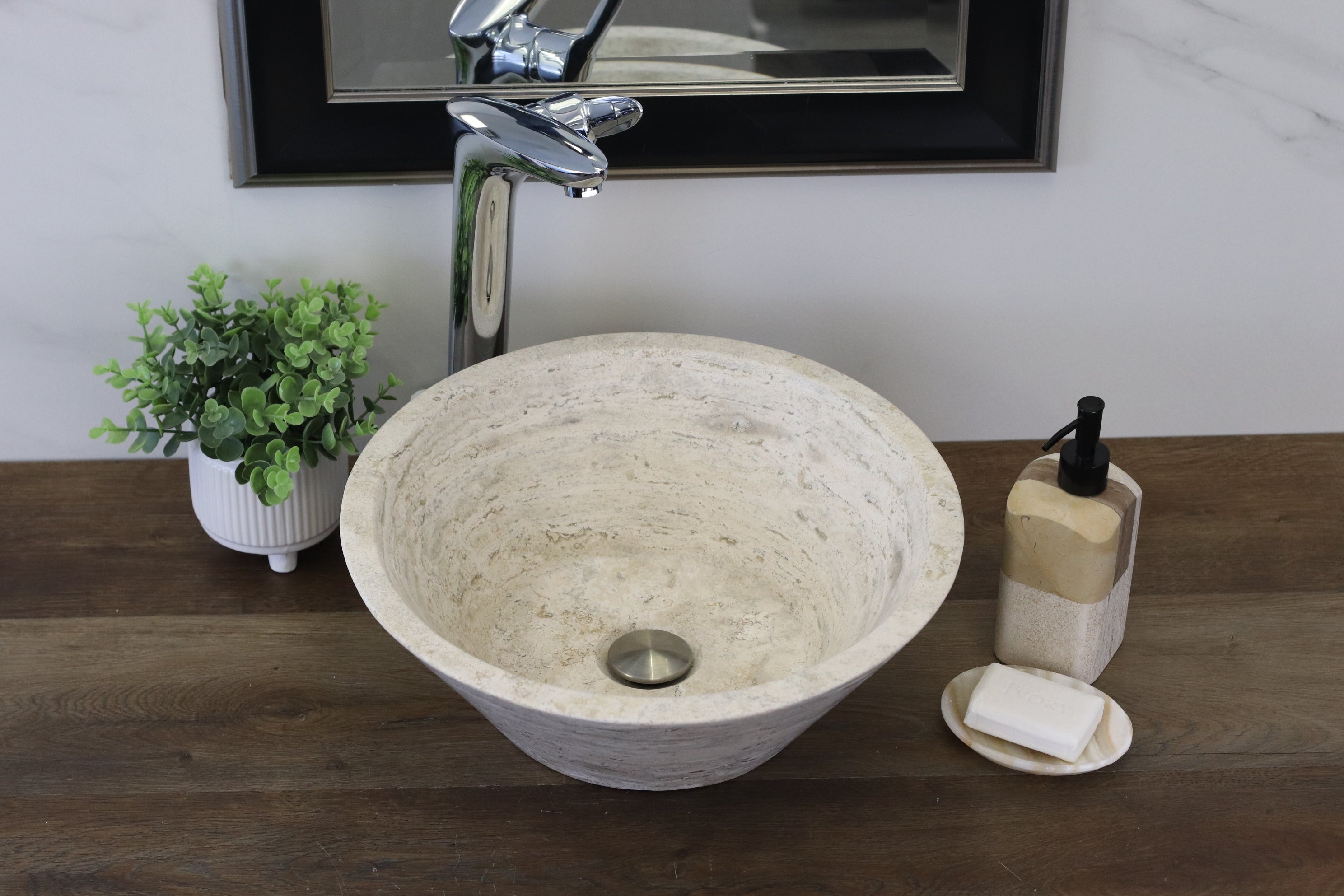 Travertine Stone Vessel Bathroom Sink - Round Travertine Sinks Sinks Travertine Sinks