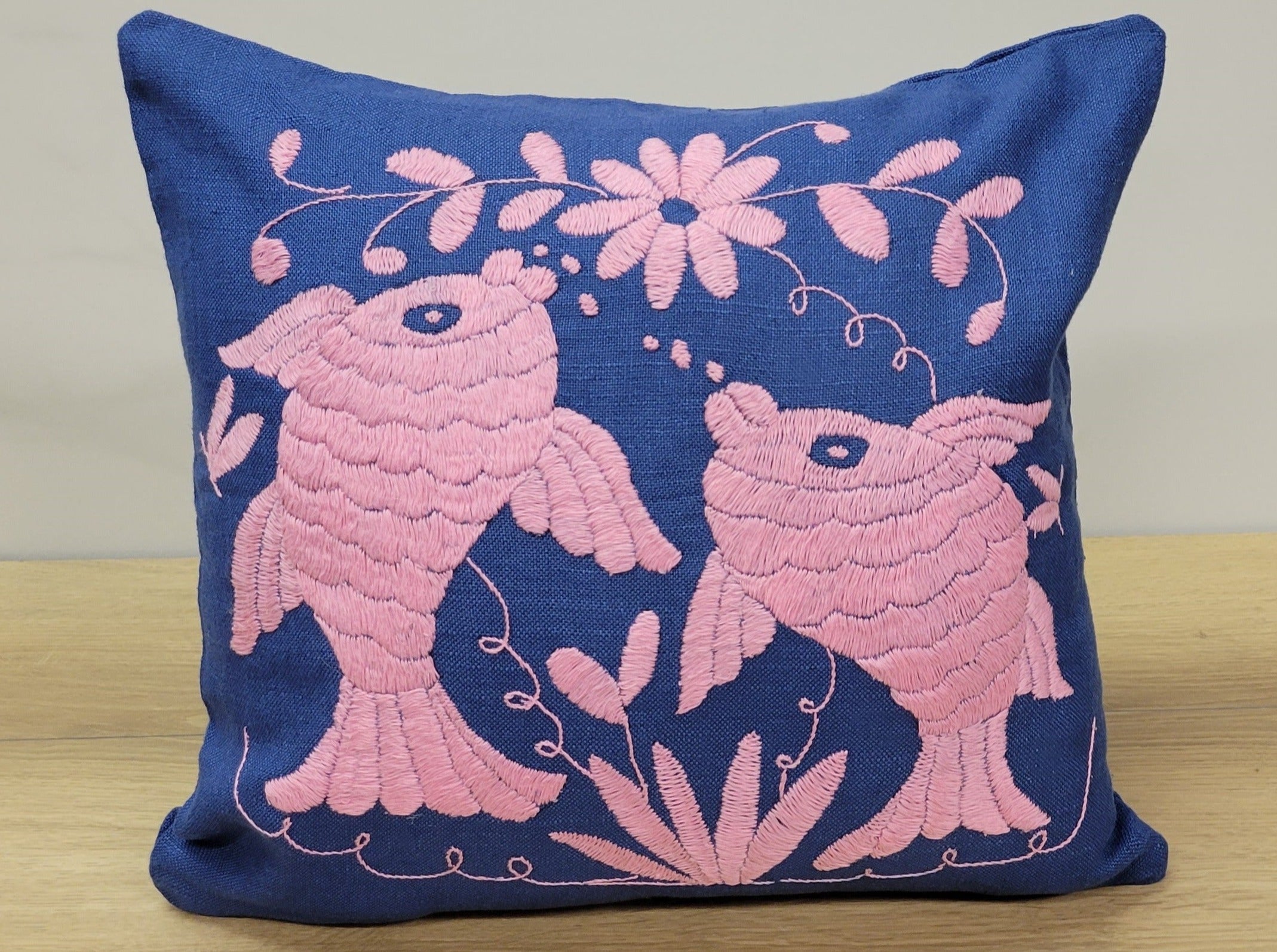 Pink and Navy Otomi Tenango Pillow Cover