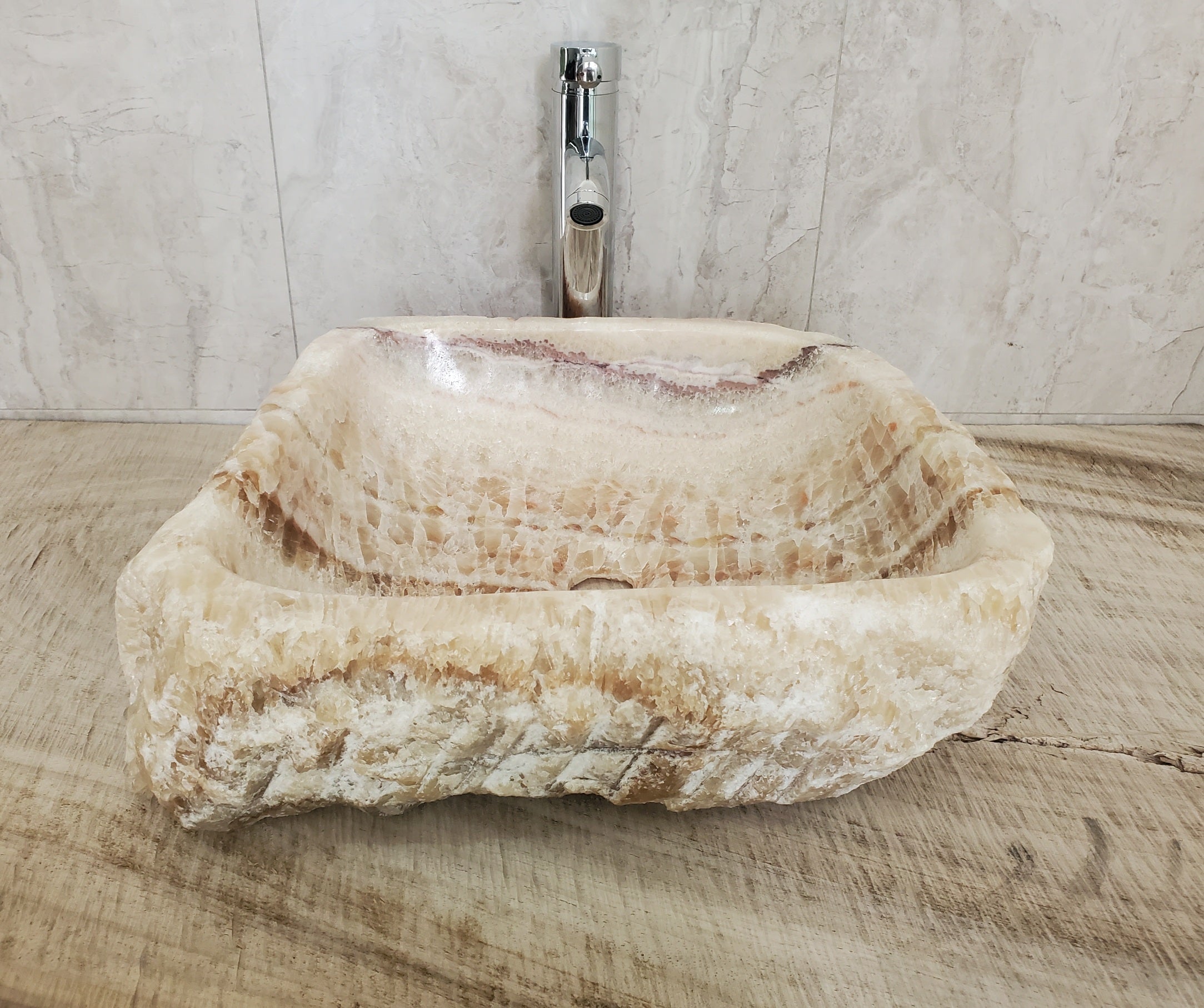 S17_13 Onyx Stone Vessel Bathroom Sink - 17.5 x 16.5 inch