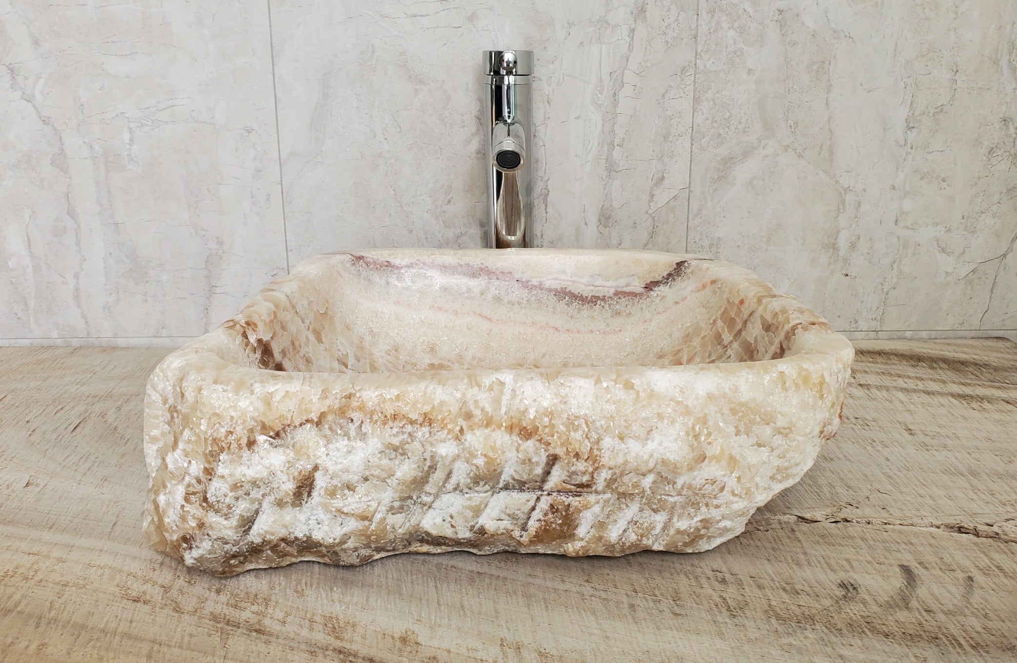 S17_13 Onyx Stone Vessel Bathroom Sink - 17.5 x 16.5 inch
