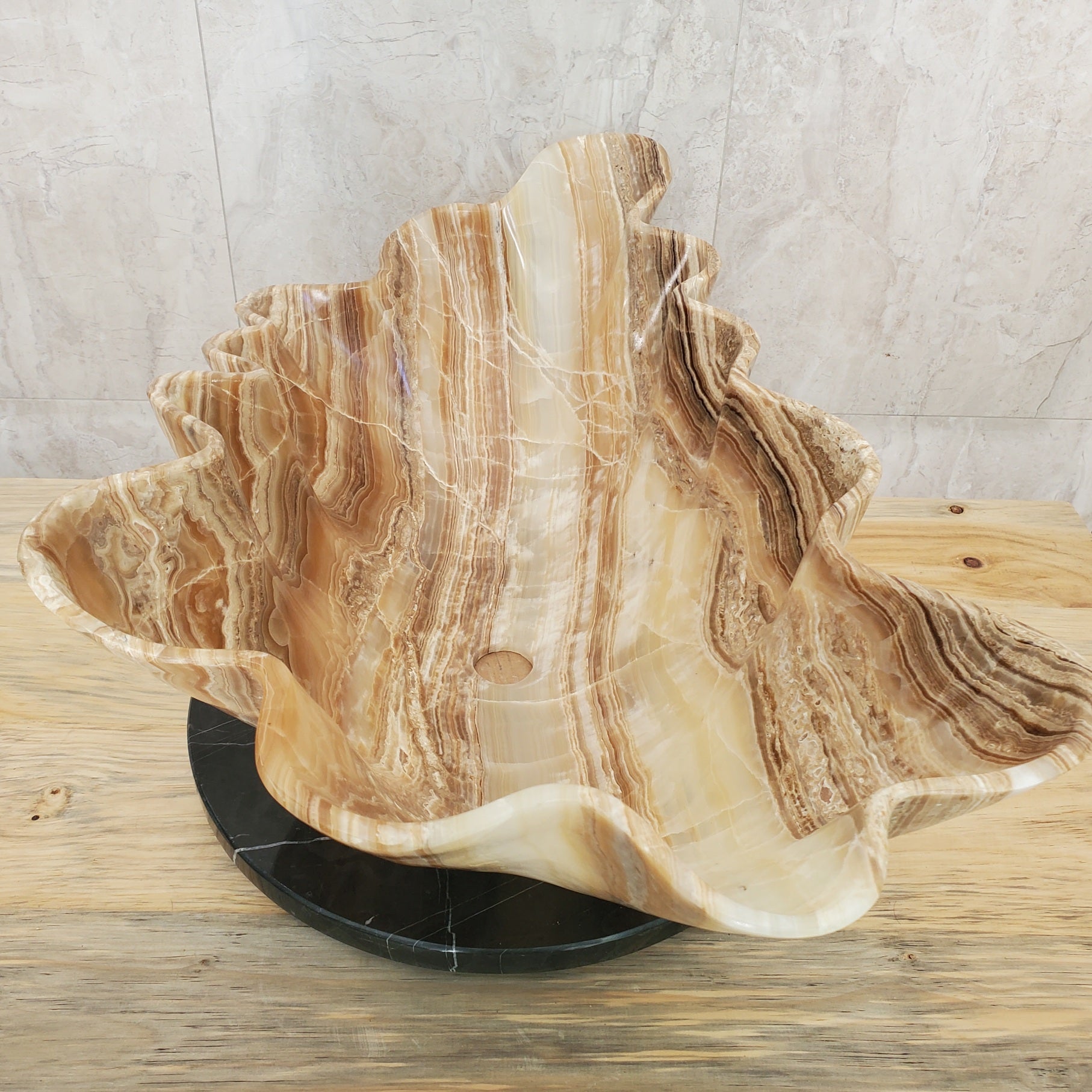 S17_01 Beige and Tan Onyx Vessel Sink - 27.5 x 15 inch