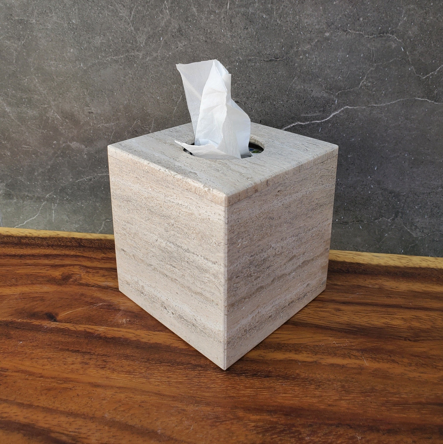 TCSQ_59 Travertine Stone Tissue Box Cover - Cube