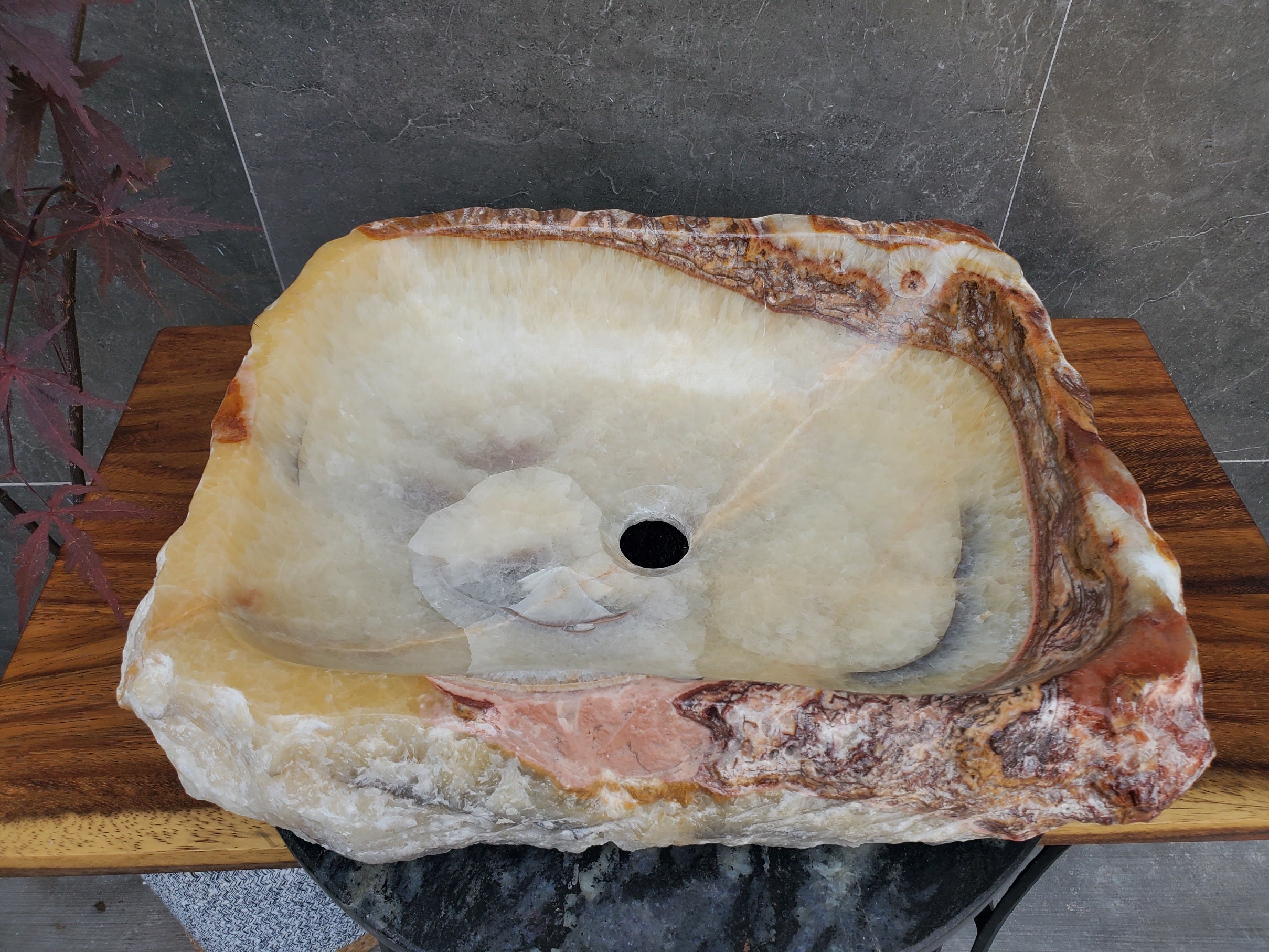 S21_34 Onyx Stone Vessel Bathroom Sink - 19 x 16 inch