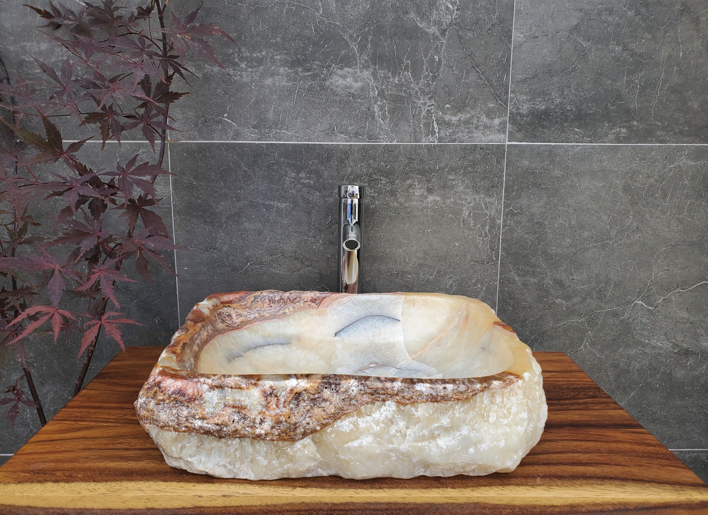 S21_34 Onyx Stone Vessel Bathroom Sink - 19 x 16 inch