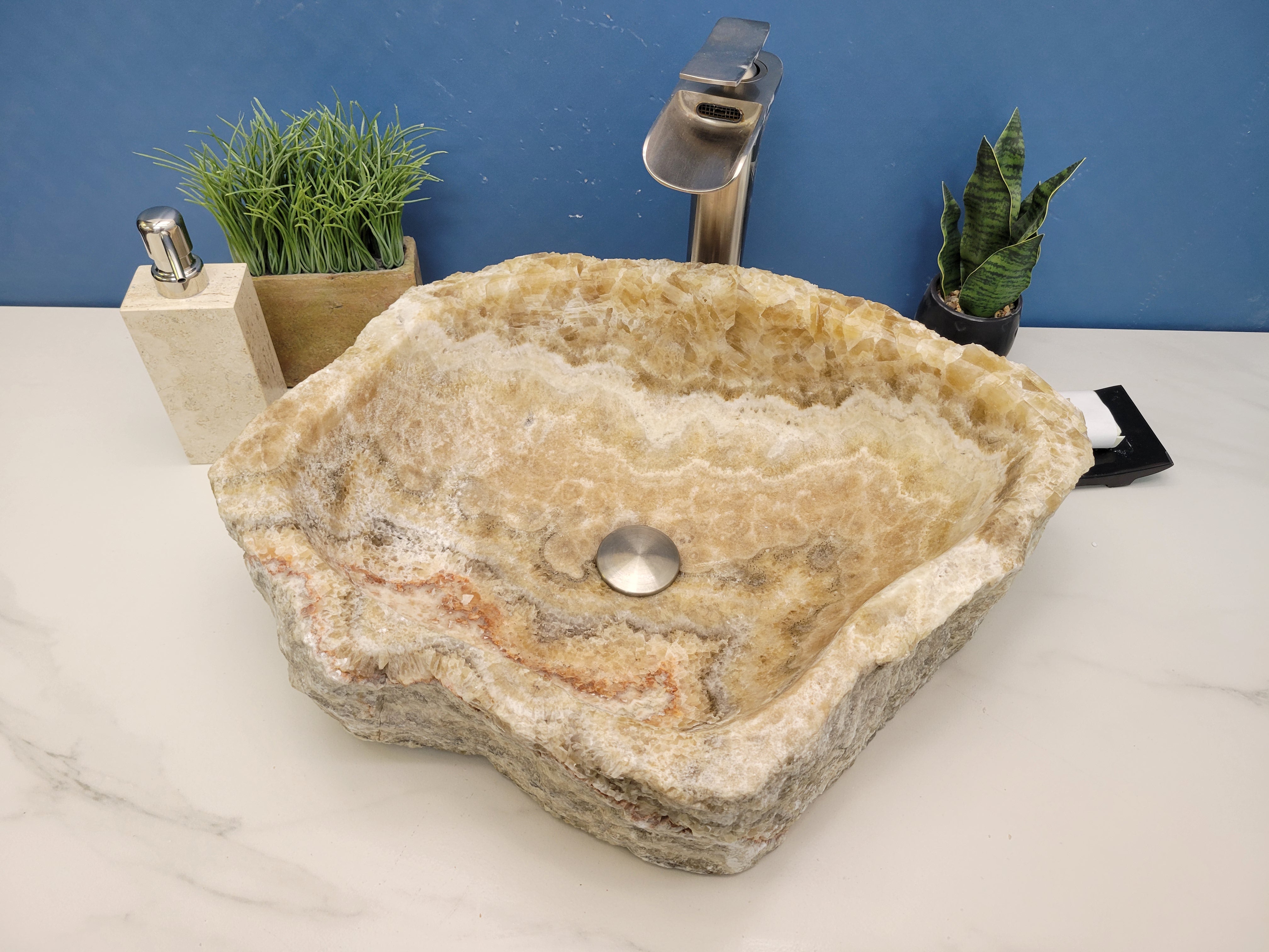 S15_17 Brown and Tan Striped Onyx Vessel Sink