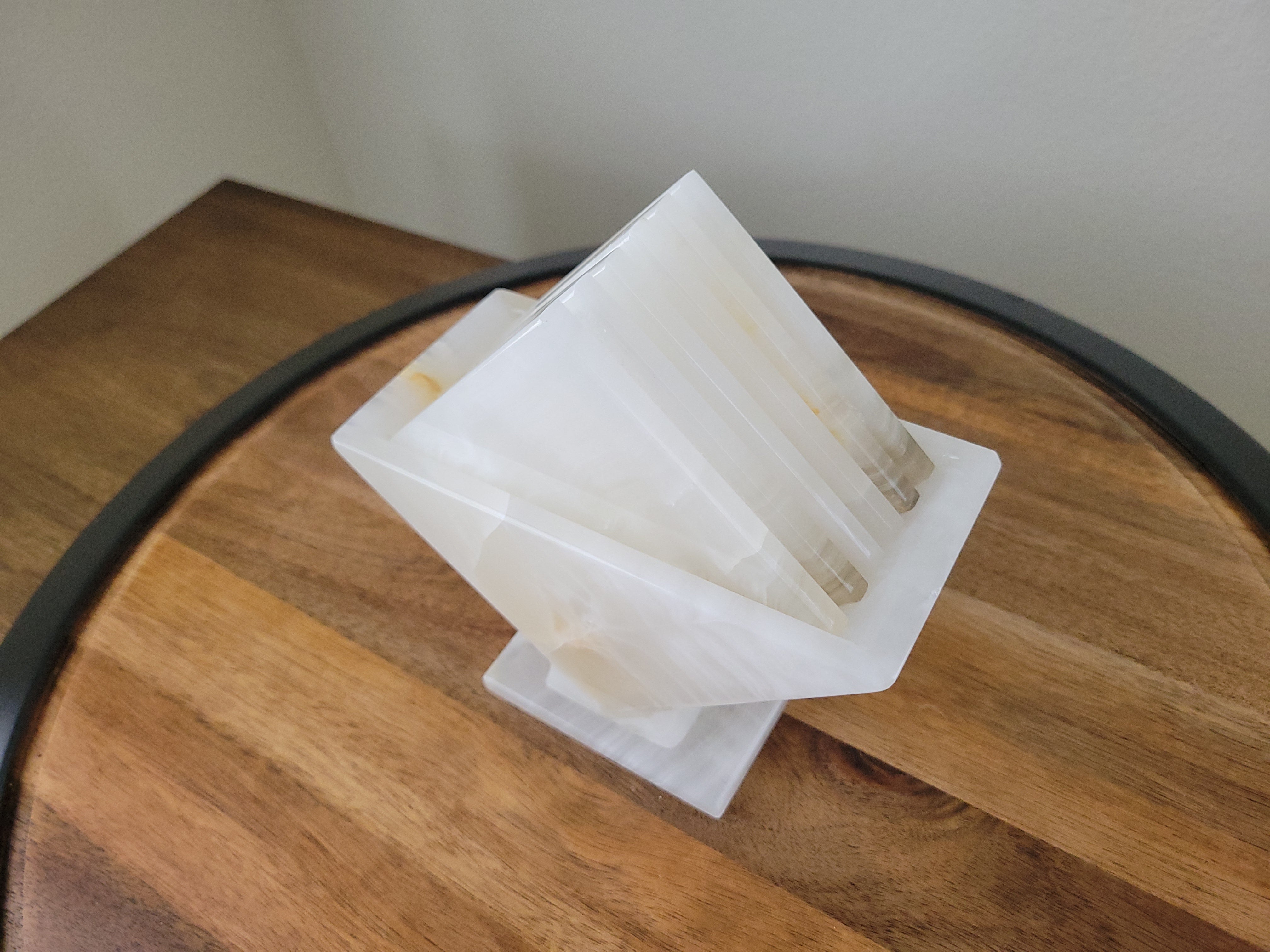 CT_11 White Onyx Square Coasters, Stone Set of 6 with Holder
