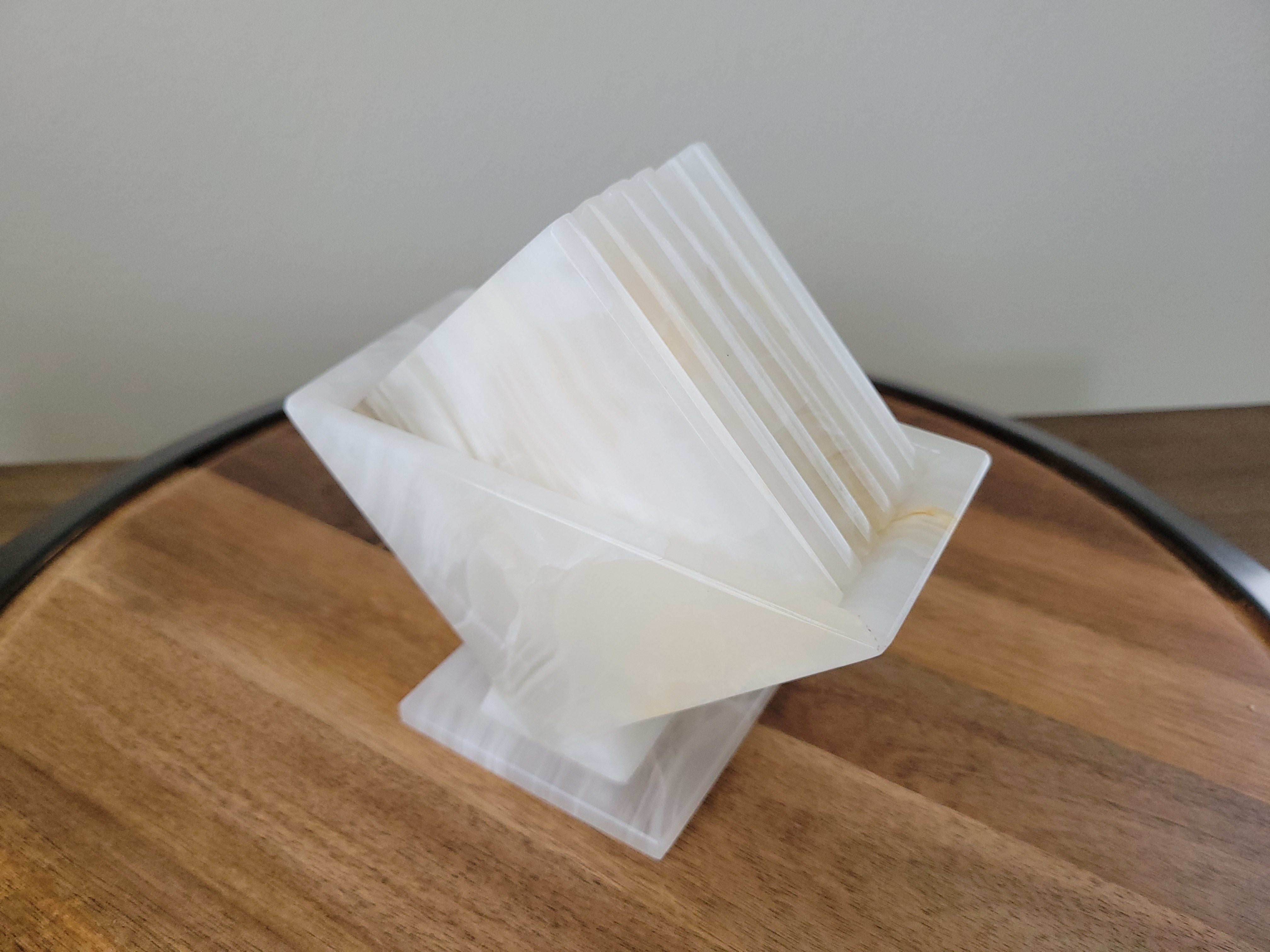 CT_11 White Onyx Square Coasters, Stone Set of 6 with Holder