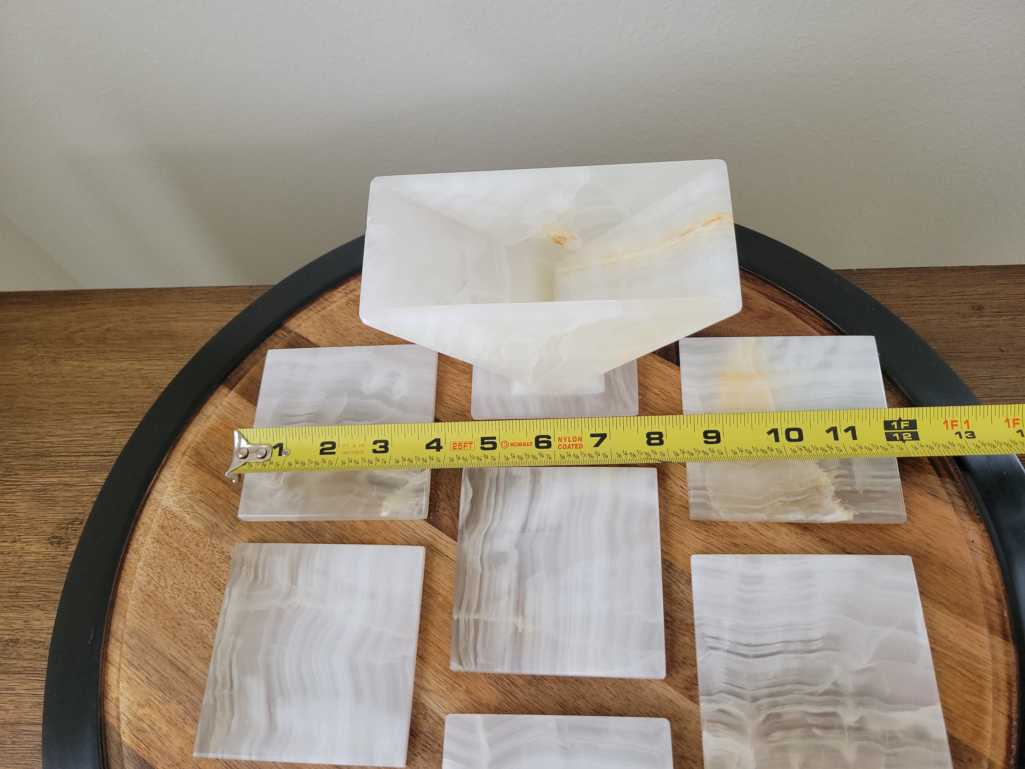 CT_11 White Onyx Square Coasters, Stone Set of 6 with Holder
