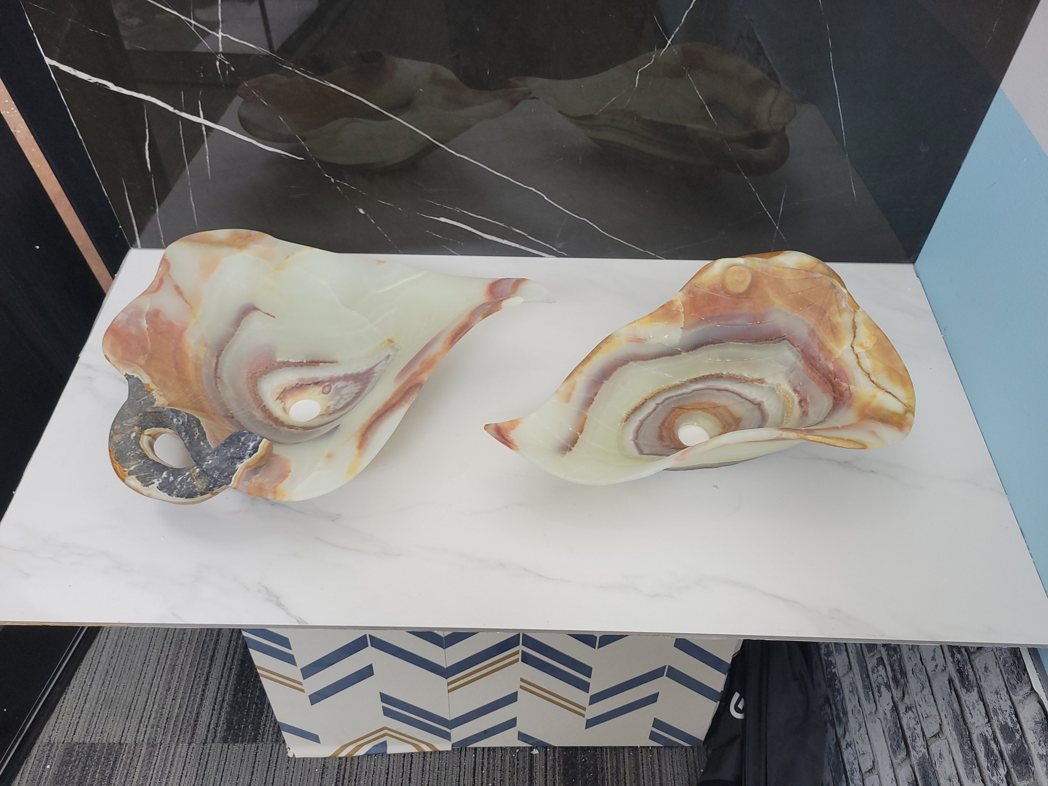 SET1020 Onyx Leaf Stone Vessel Sink Pair (Set of Two)