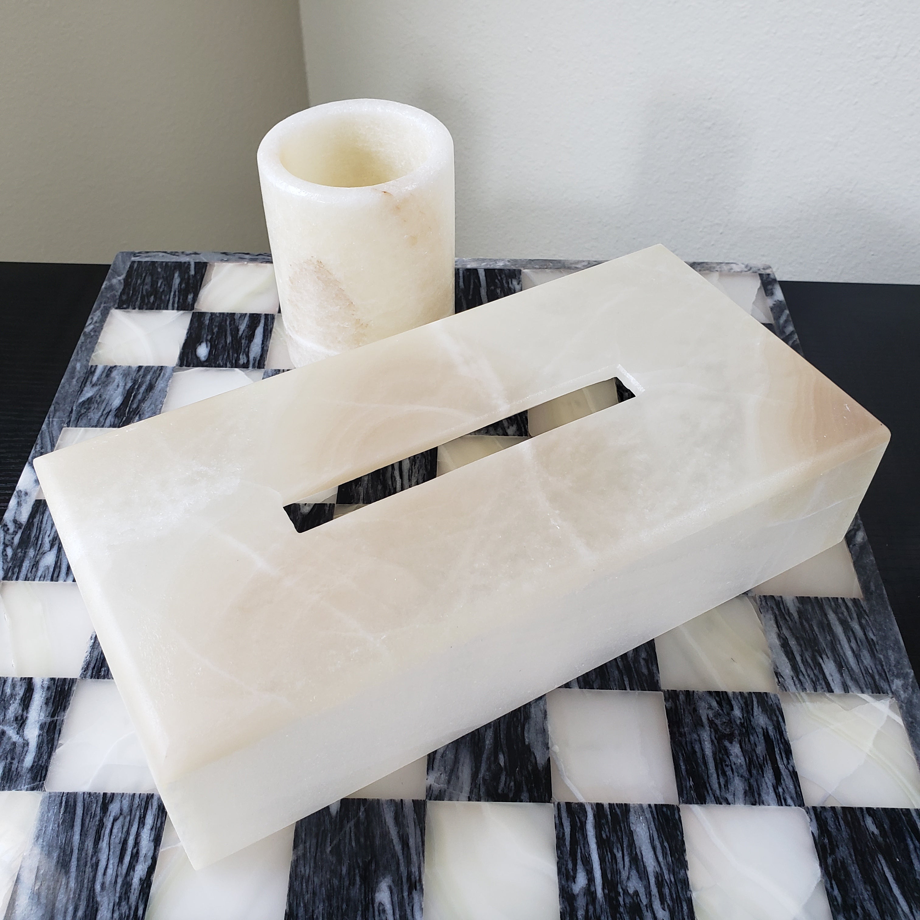 Onyx Stone Cup and Tissue Cover Set
