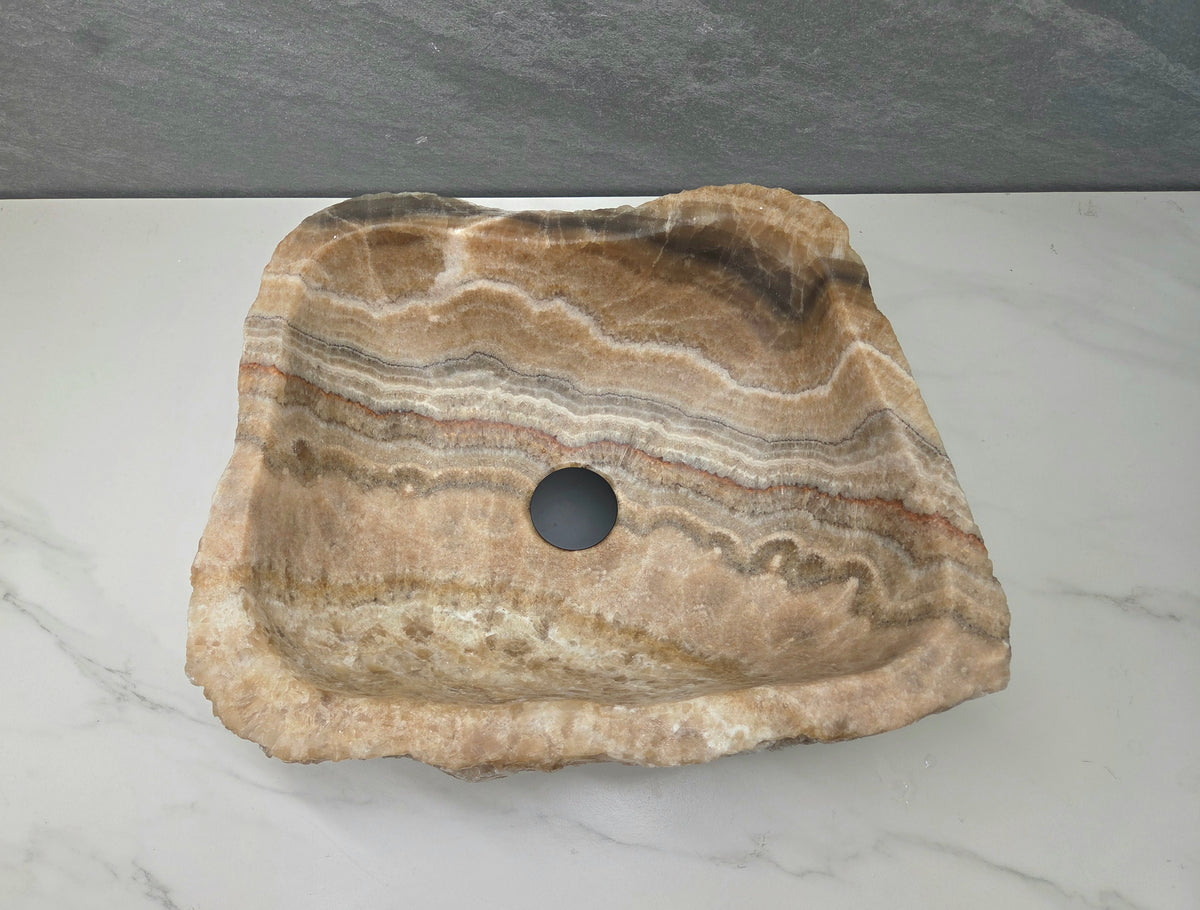 S15_15 Onyx Stone Vessel Bathroom Sink - 18.5 x 14.5 inch Bathroom Sinks Featured Onyx Sinks Sinks