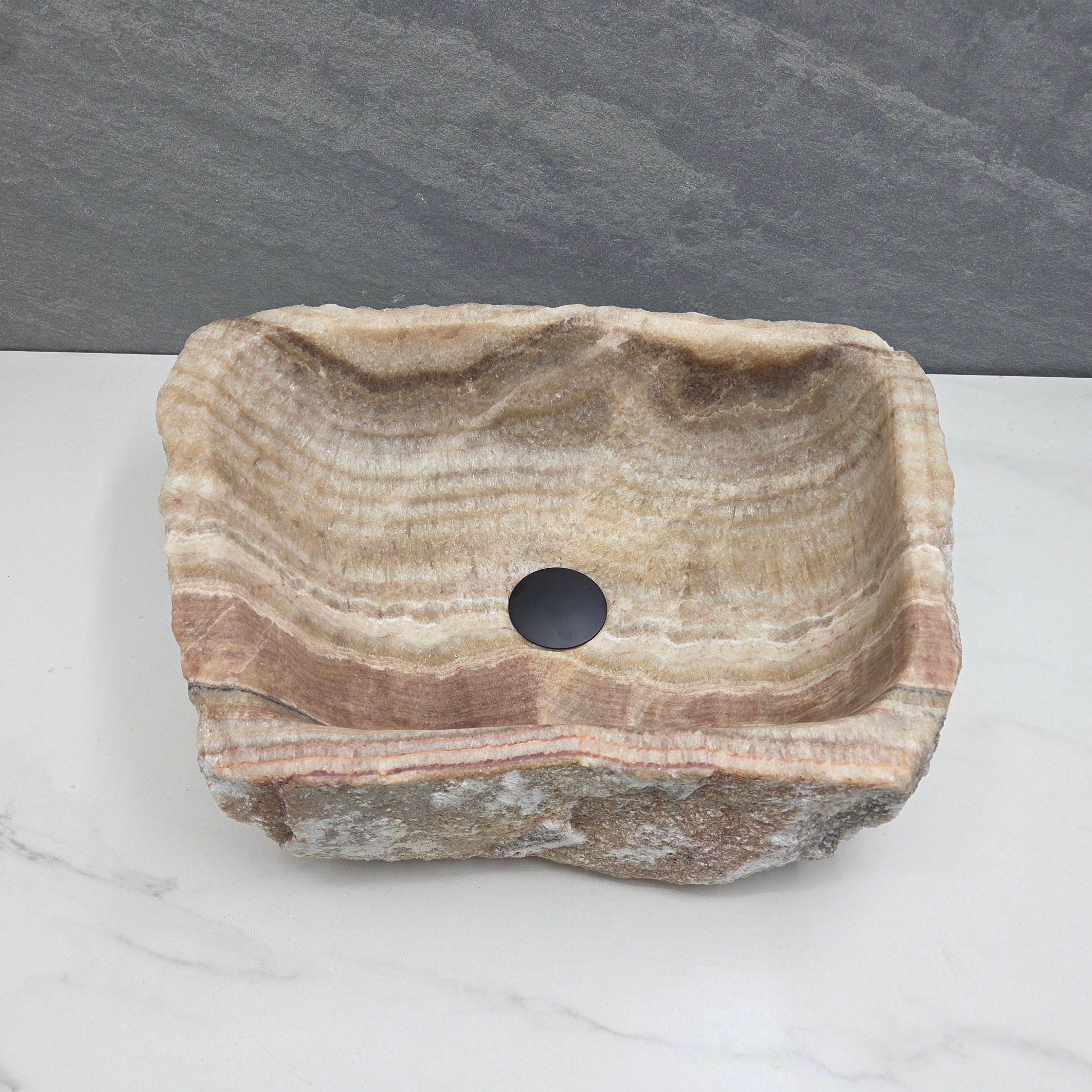 S15_19 Onyx Stone Vessel Bathroom Sink - 19 x 14.5 inch Bathroom Sinks Featured Onyx Sinks Sinks