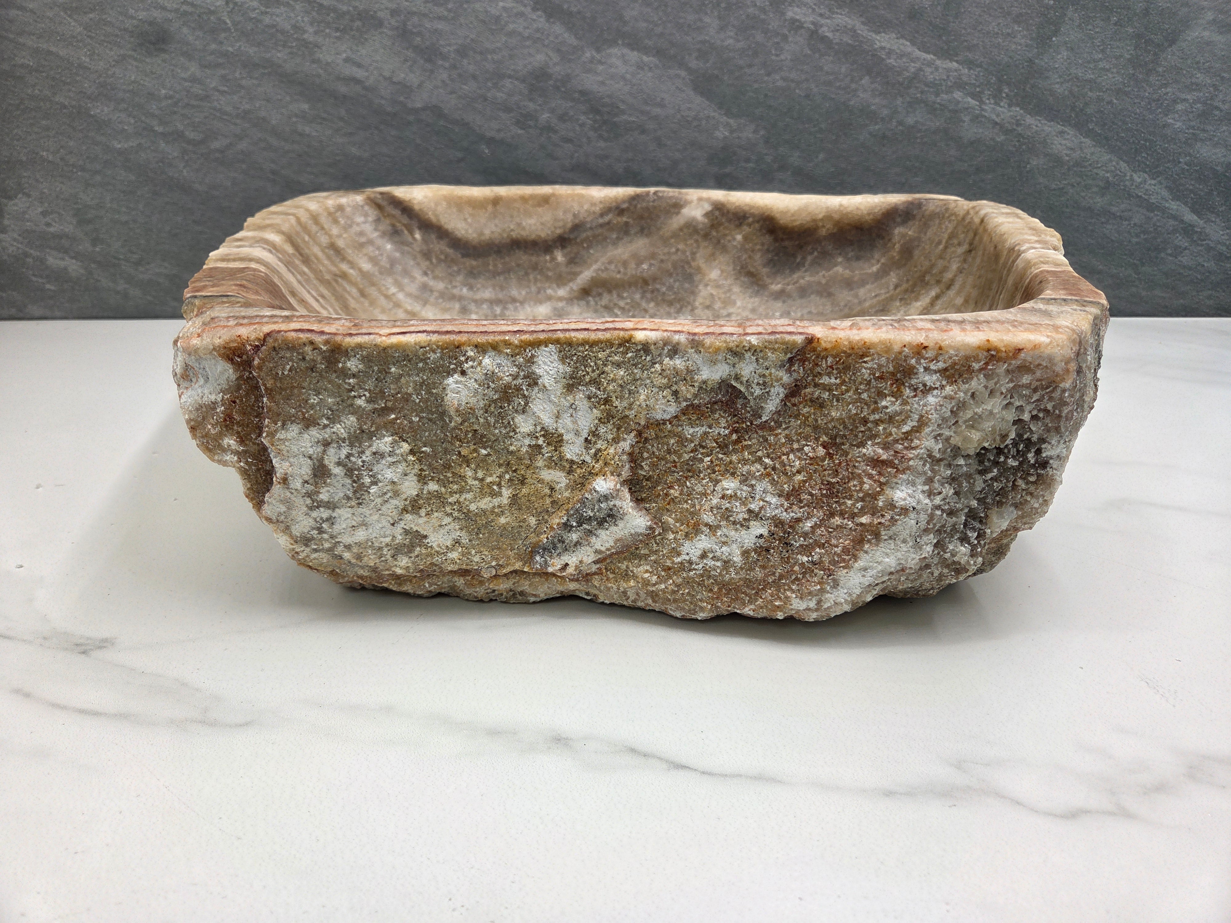 S15_19 Onyx Stone Vessel Bathroom Sink - 19 x 14.5 inch Bathroom Sinks Featured Onyx Sinks Sinks