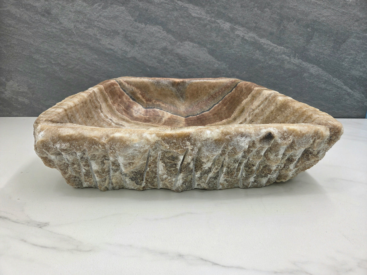 S15_19 Onyx Stone Vessel Bathroom Sink - 19 x 14.5 inch Bathroom Sinks Featured Onyx Sinks Sinks