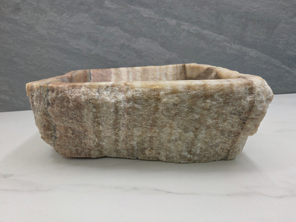 S15_19 Onyx Stone Vessel Bathroom Sink - 19 x 14.5 inch Bathroom Sinks Featured Onyx Sinks Sinks