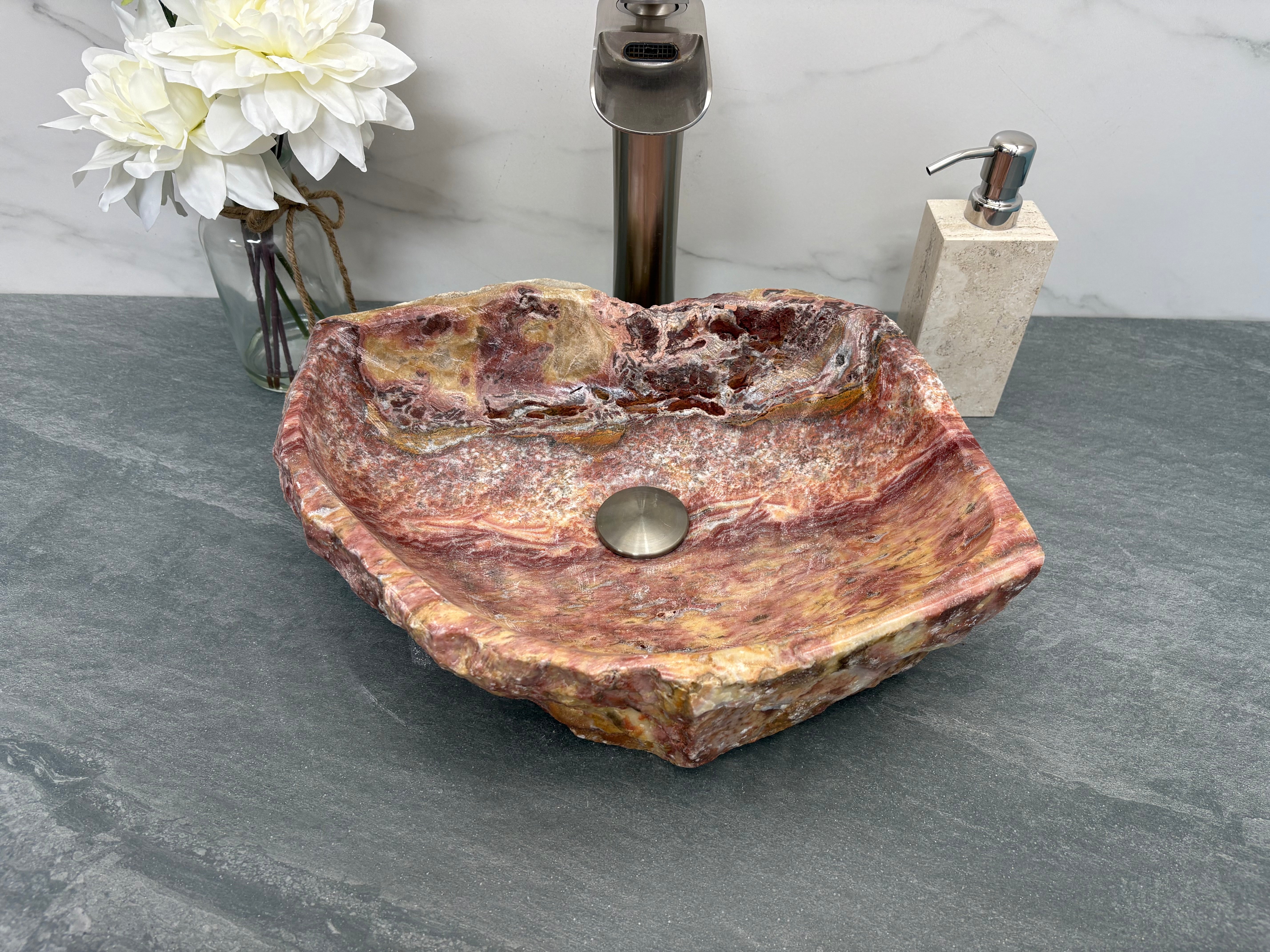 S8_13 Pink and Tan Onyx Vessel Bathroom Sink