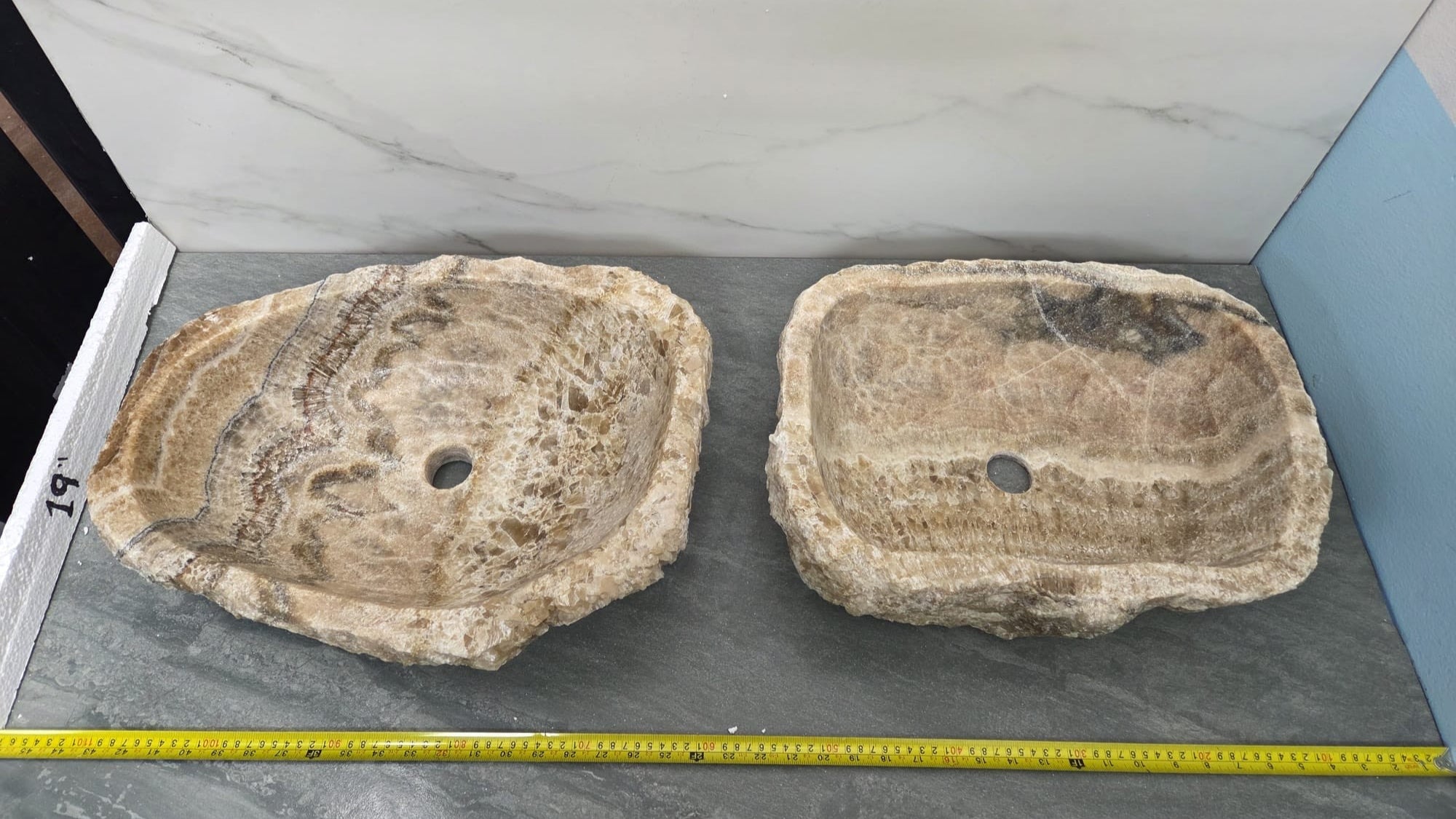 S15_07 and S13_12 Onyx Stone Vessel Bathroom Sink Set