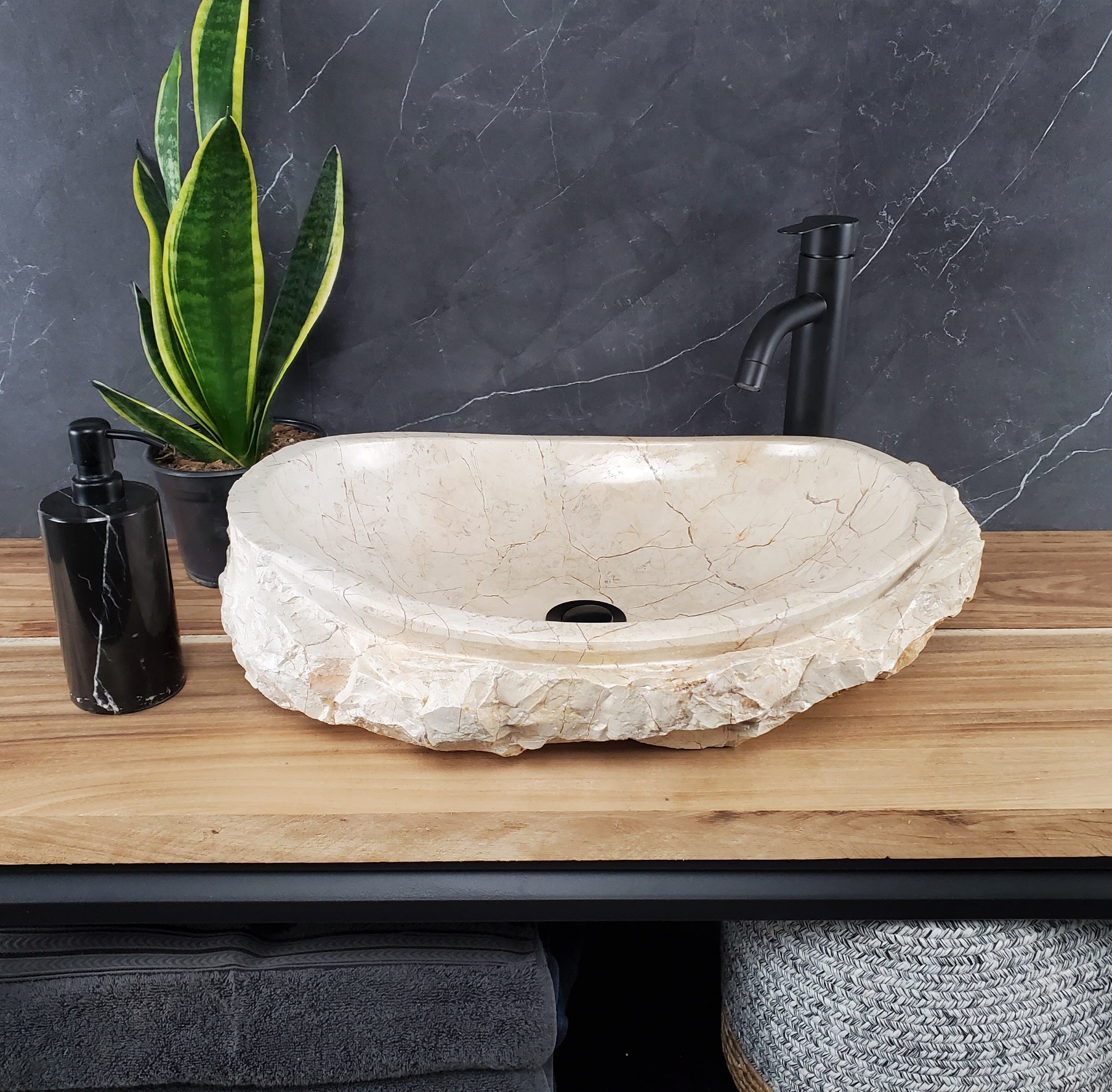 S28_24 Marble Stone Vessel Bathroom Sink - 20 x 15 inch
